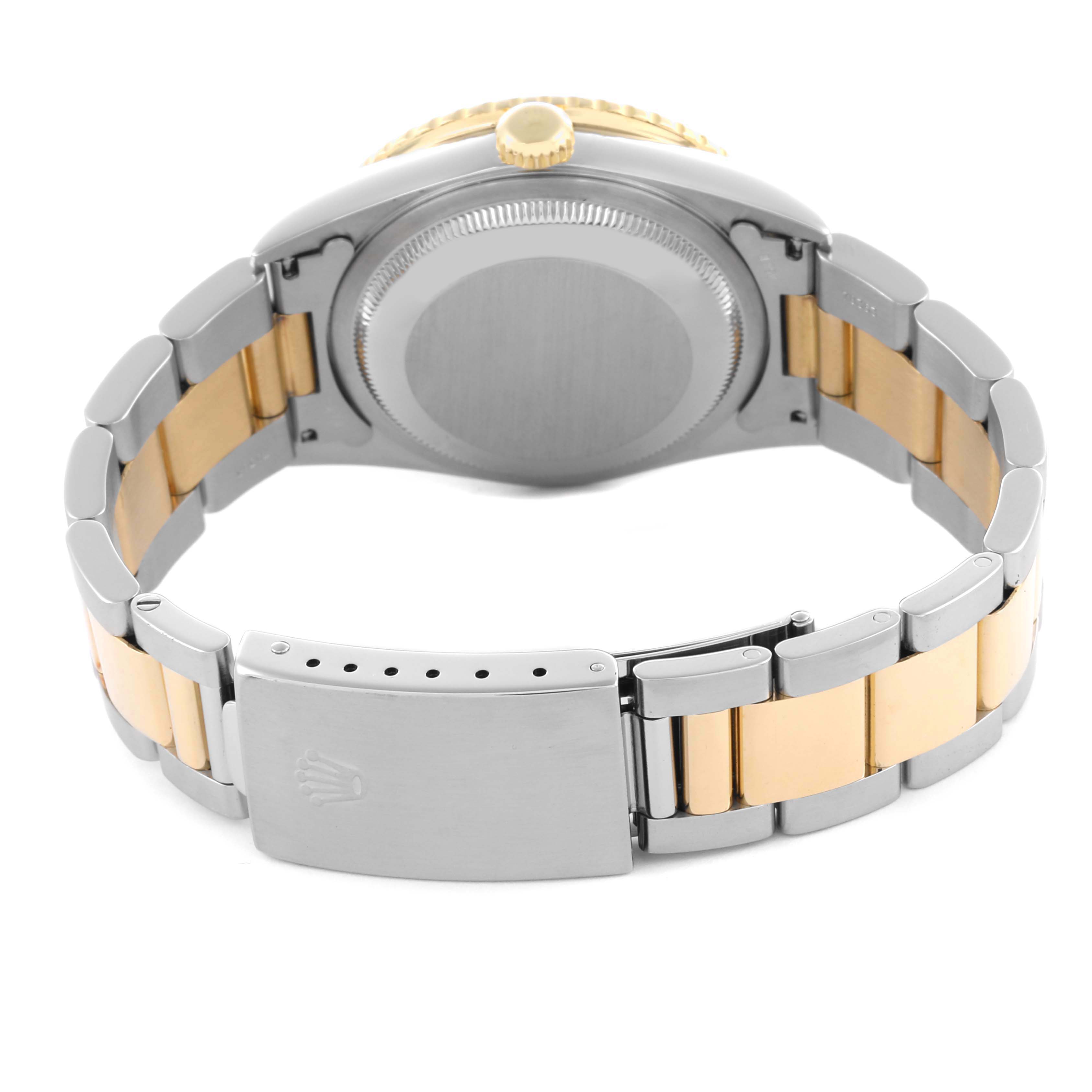 The image shows the back of the Rolex Turn-o-Graph 16263 Men's Steel and Gold (two tone) White Dial 16263 Men's Steel and Gold (two tone) White Dial, highlighting the bracelet and clasp.