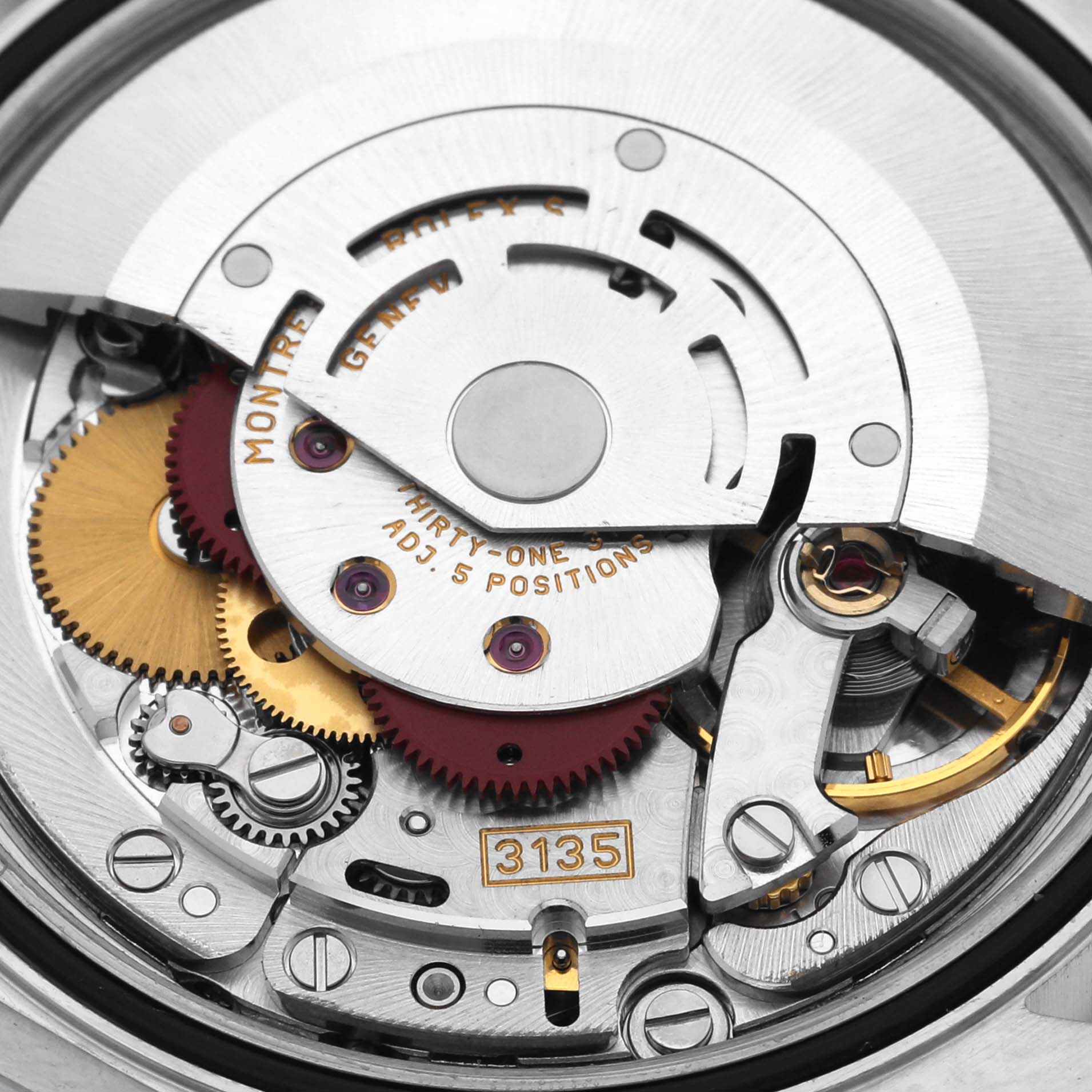 The image shows the intricate inner mechanics of a Rolex Turn-o-Graph 16263 Men's Steel and Gold (two tone) White Dial 16263 Men's Steel and Gold (two tone) White Dial watch, focusing on the movement and gears.