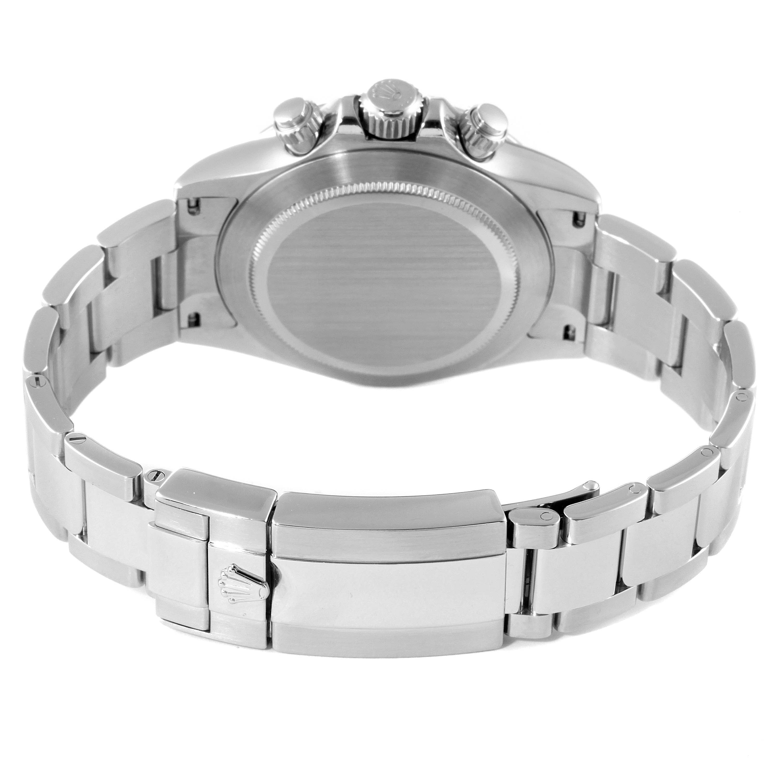 This image shows the back case and bracelet of a Rolex Daytona 116520 Men's Stainless Steel White Dial 116520 Men's Stainless Steel White Dial watch from a rear angle.