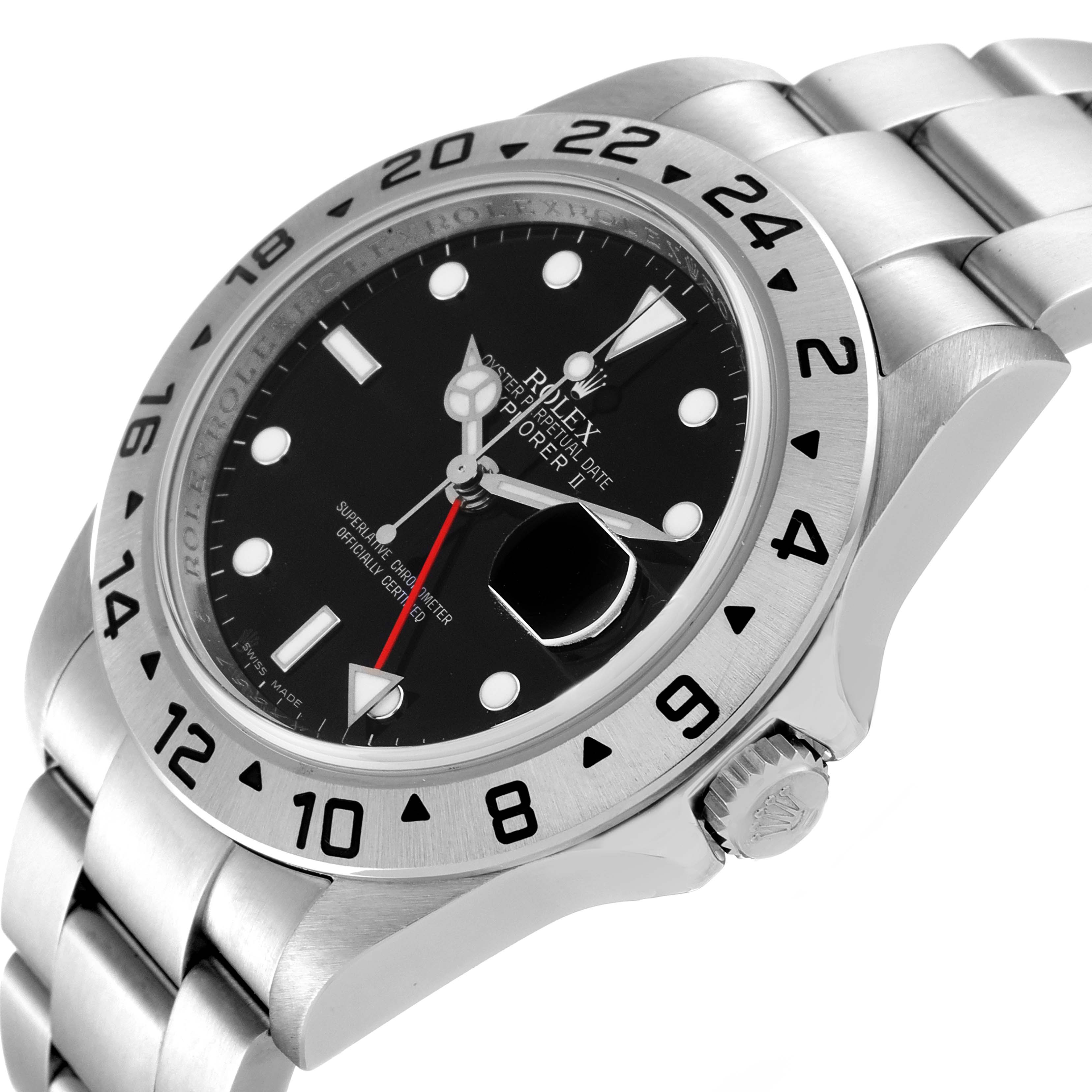 The image shows a tilted angle of a Rolex Explorer 16570 Men's Stainless Steel Black Dial 16570 Men's Stainless Steel Black Dial watch, highlighting the bezel, crown, bracelet, and dial with markers.