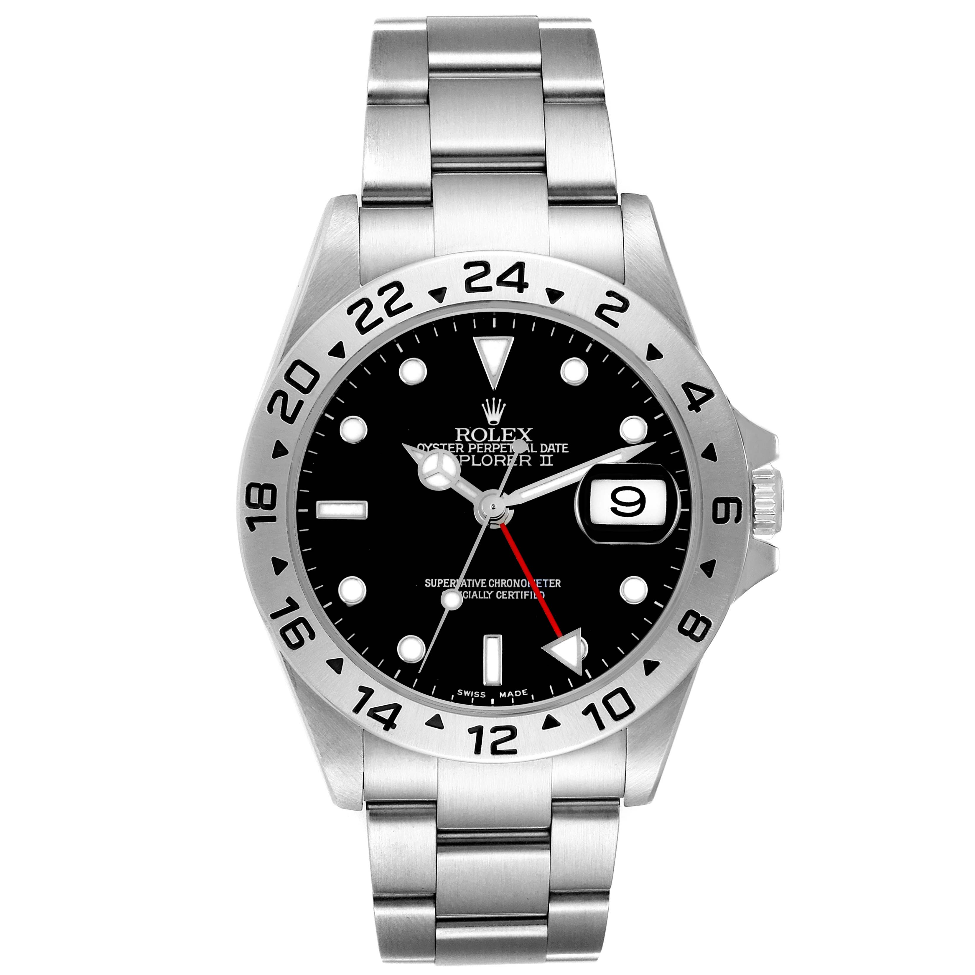 The Rolex Explorer 16570T Men
s Stainless Steel Black Dial 16570T Men
s Stainless Steel Black Dial watch is shown from a front view, displaying the face, bezel, and bracelet.