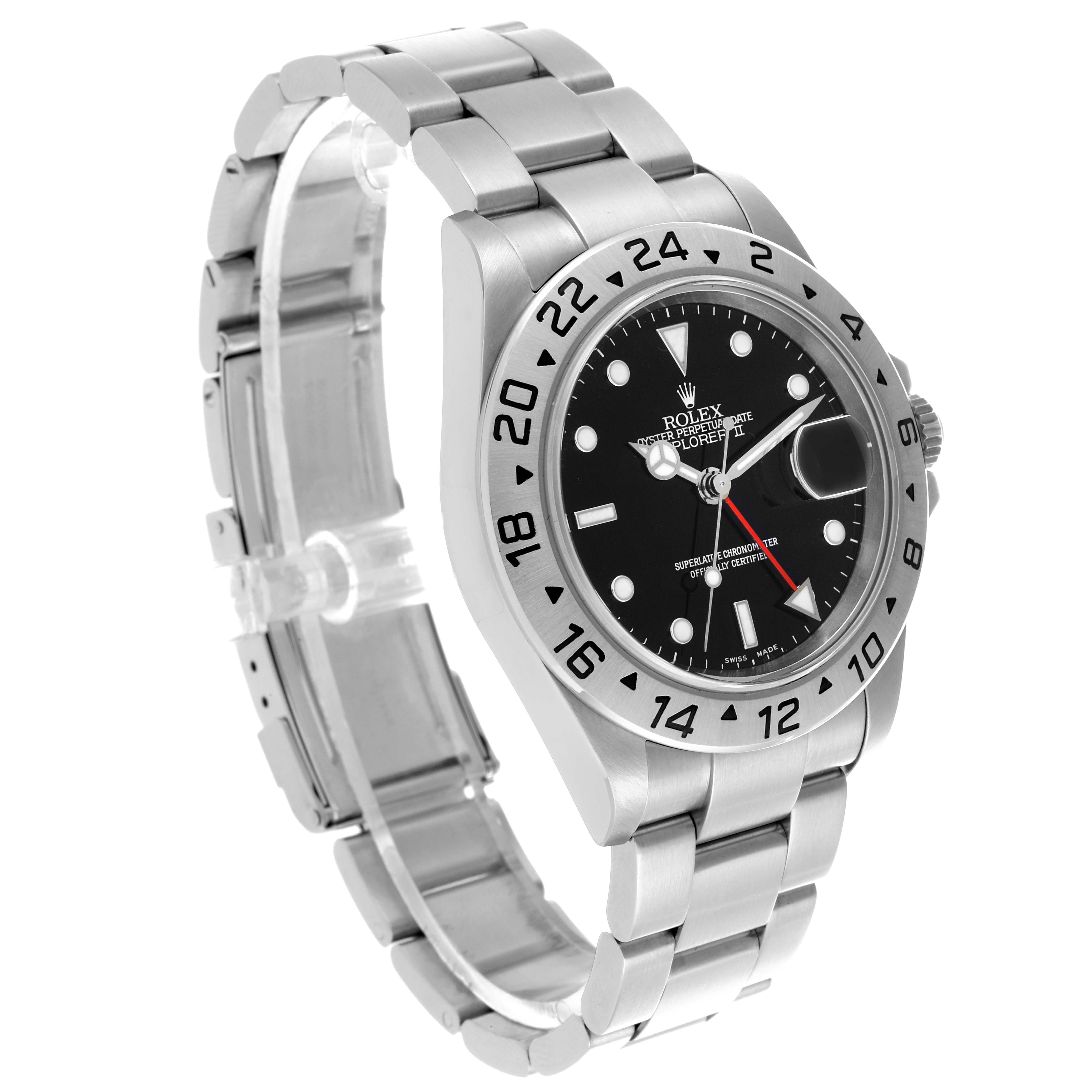 The Rolex Explorer 16570T Men
s Stainless Steel Black Dial 16570T Men
s Stainless Steel Black Dial watch is shown at a three-quarter angle, displaying the bezel, dial, and bracelet clearly.