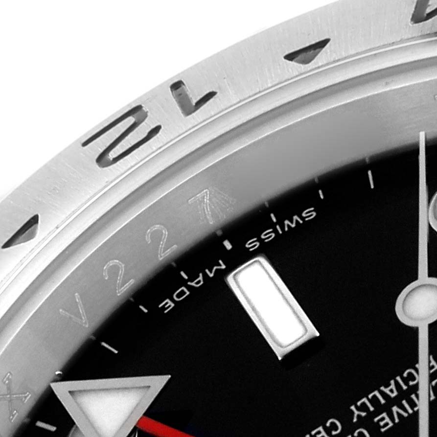 The image shows a close-up of the Rolex Explorer 16570T Men's Stainless Steel Black Dial 16570T Men's Stainless Steel Black Dial watch face, highlighting the bezel, dial, and part of the hour marker.