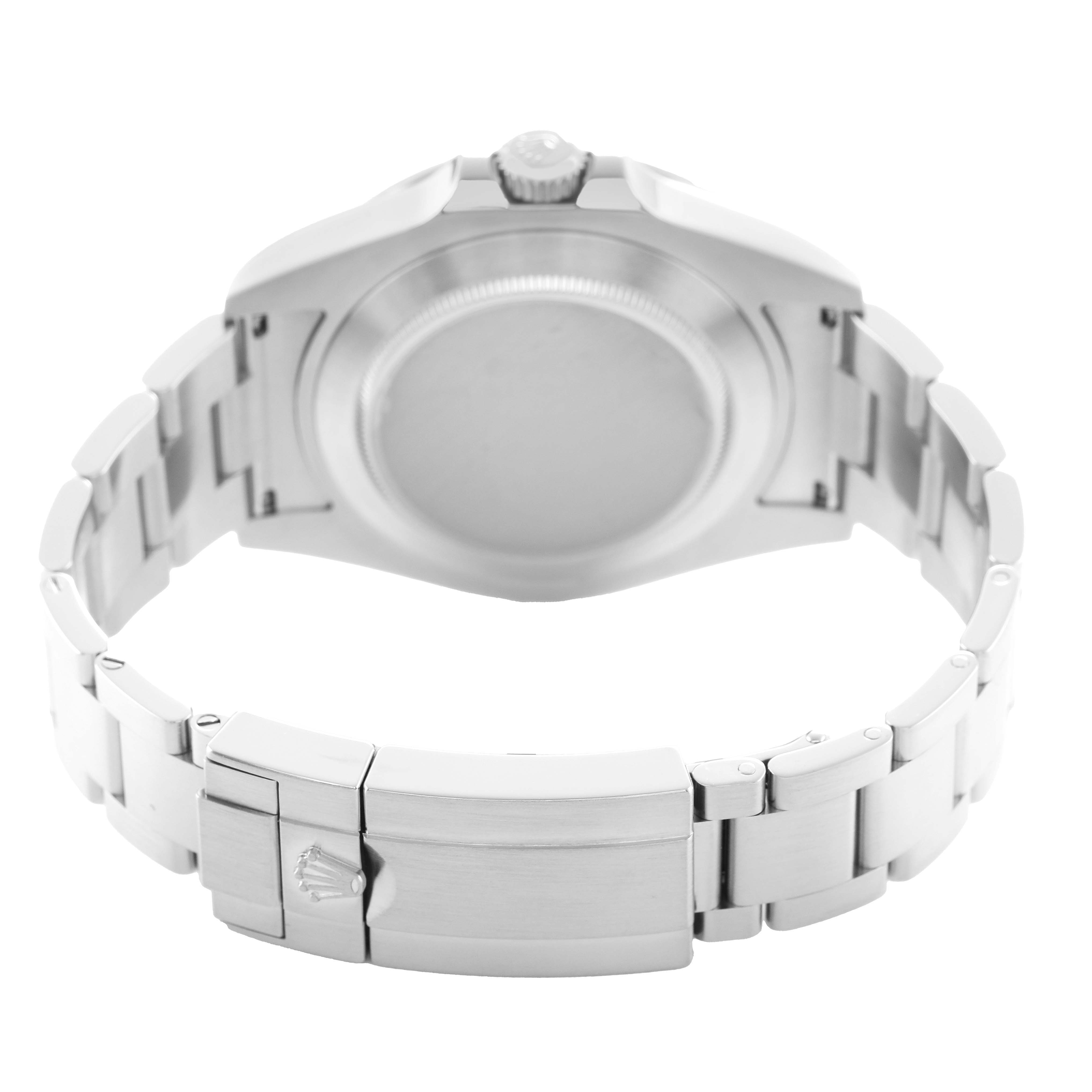 The image shows the back and clasp of a Rolex Explorer 216570 Men's Stainless Steel White Dial, highlighting the bracelet and case back.