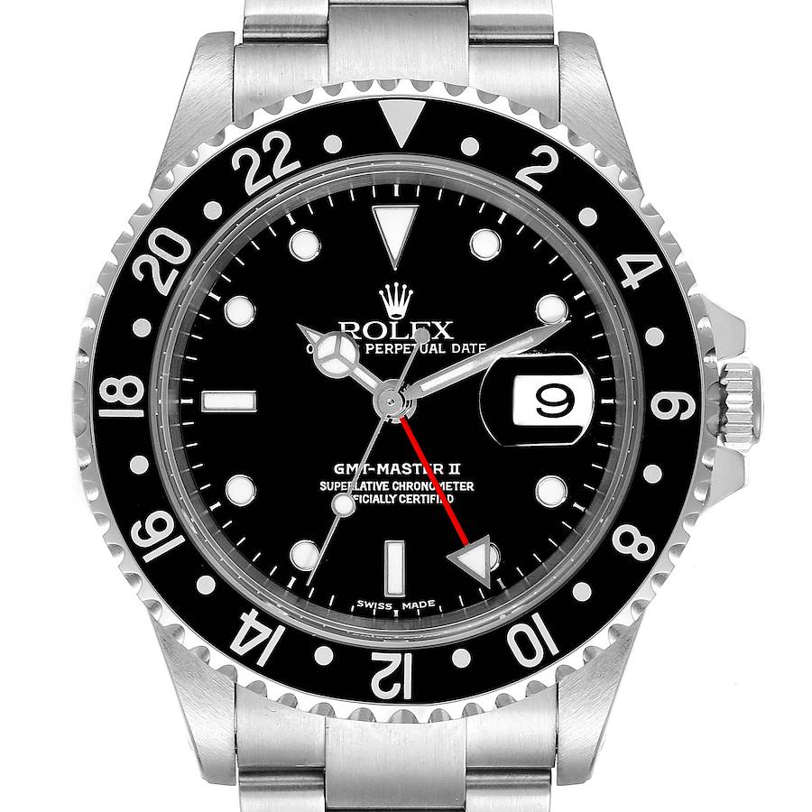 Rolex GMT Master II Black Bezel Steel Mens Watch 16710 SwissWatchExpo