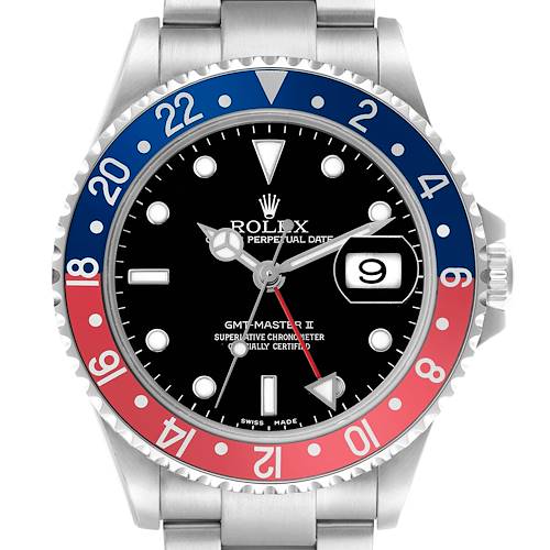Photo of Rolex GMT Master II Steel Blue Red Pepsi Bezel Mens Watch 16710