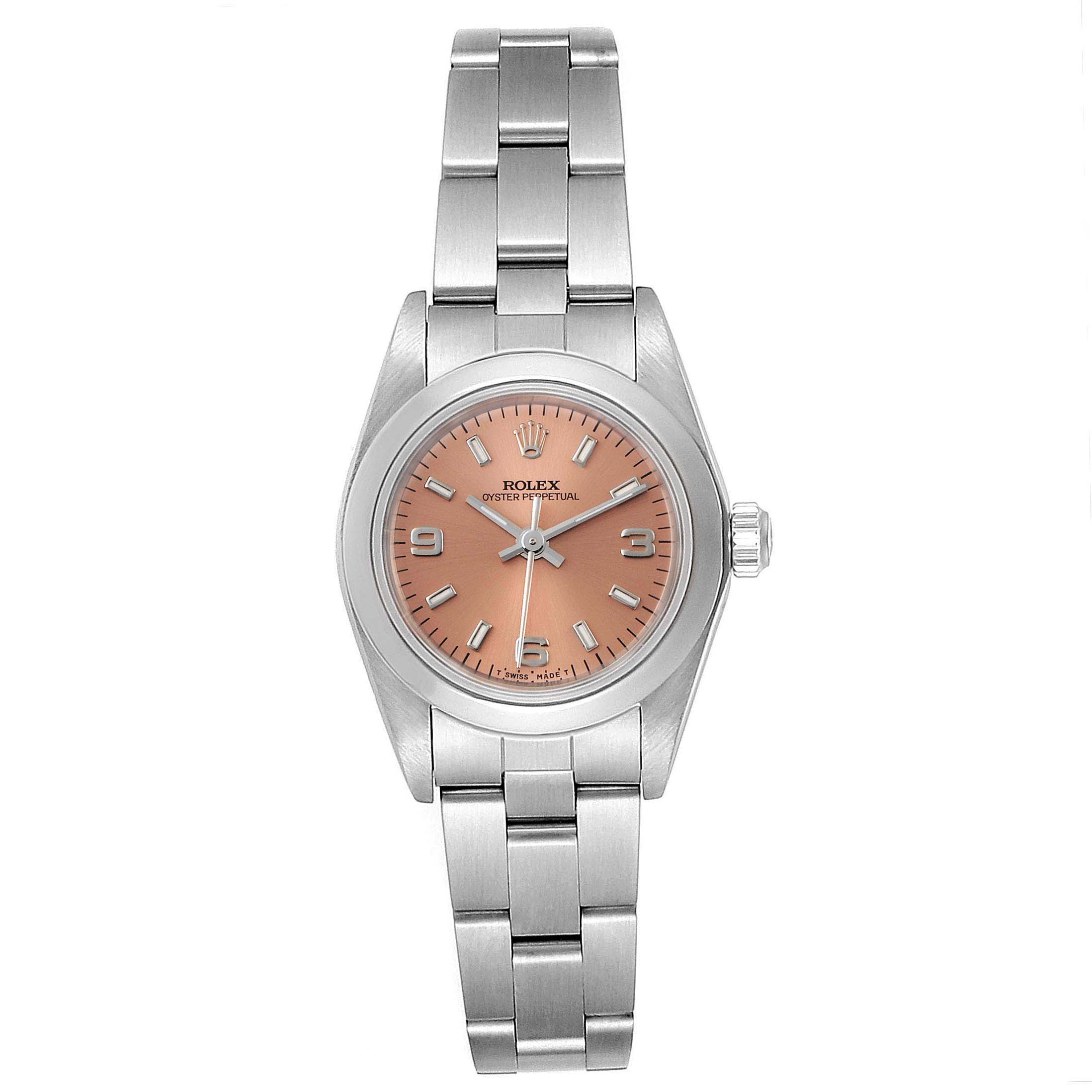 Rolex Oyster Perpetual Nondate Ladies Steel Salmon Dial Watch 67180 Box ...