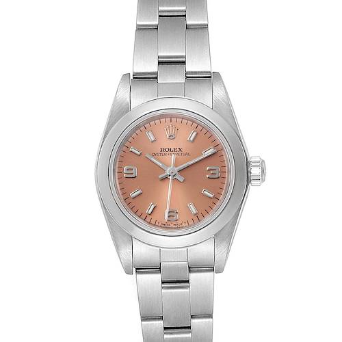 Photo of Rolex Oyster Perpetual Nondate Ladies Steel Salmon Dial Watch 67180 Box