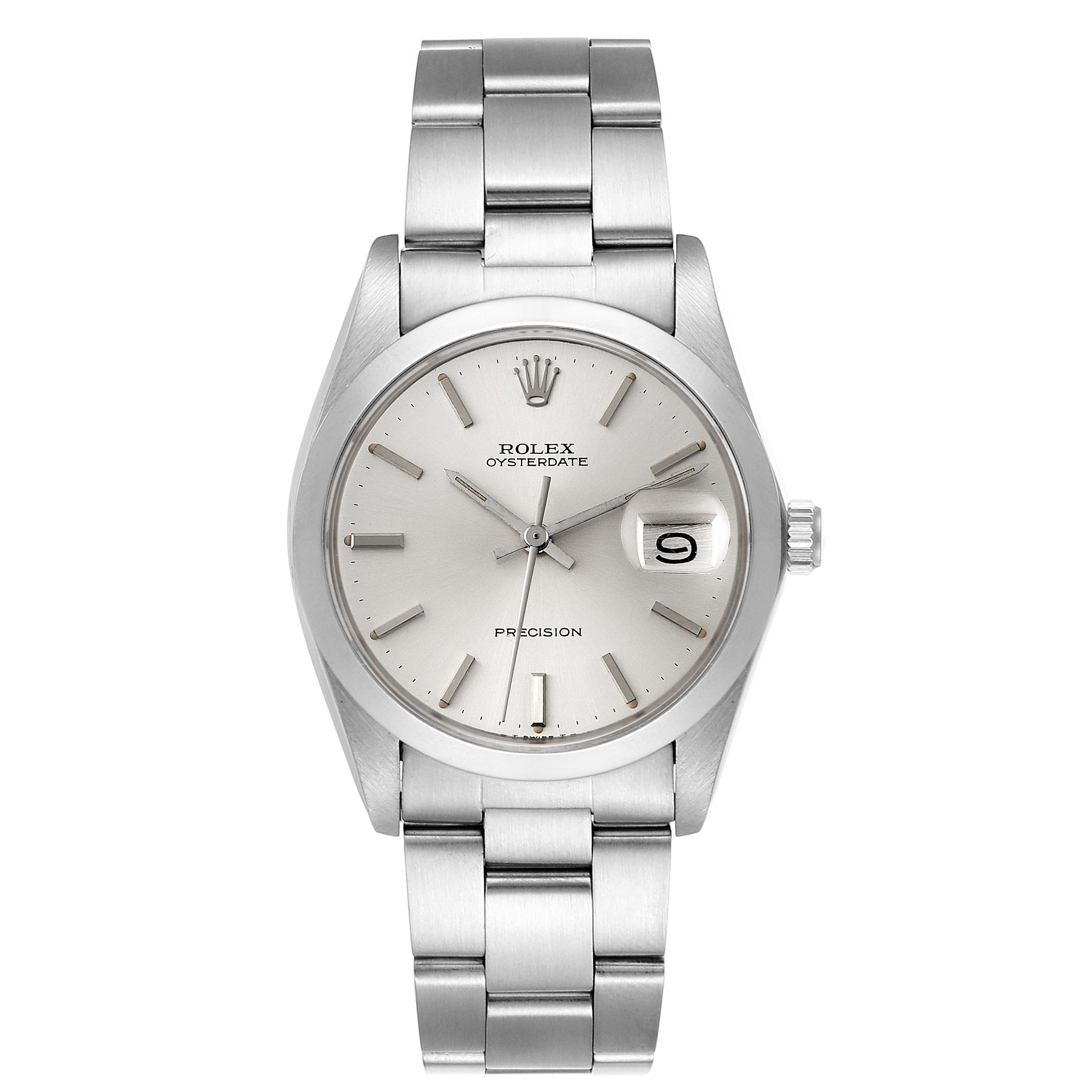 A Rolex Vintage Collection 6694 Men's Stainless Steel Silver Dial 6694 Men's Stainless Steel Silver Dial model is shown from a top-down angle, highlighting its face, bezel, bracelet, and clasp.