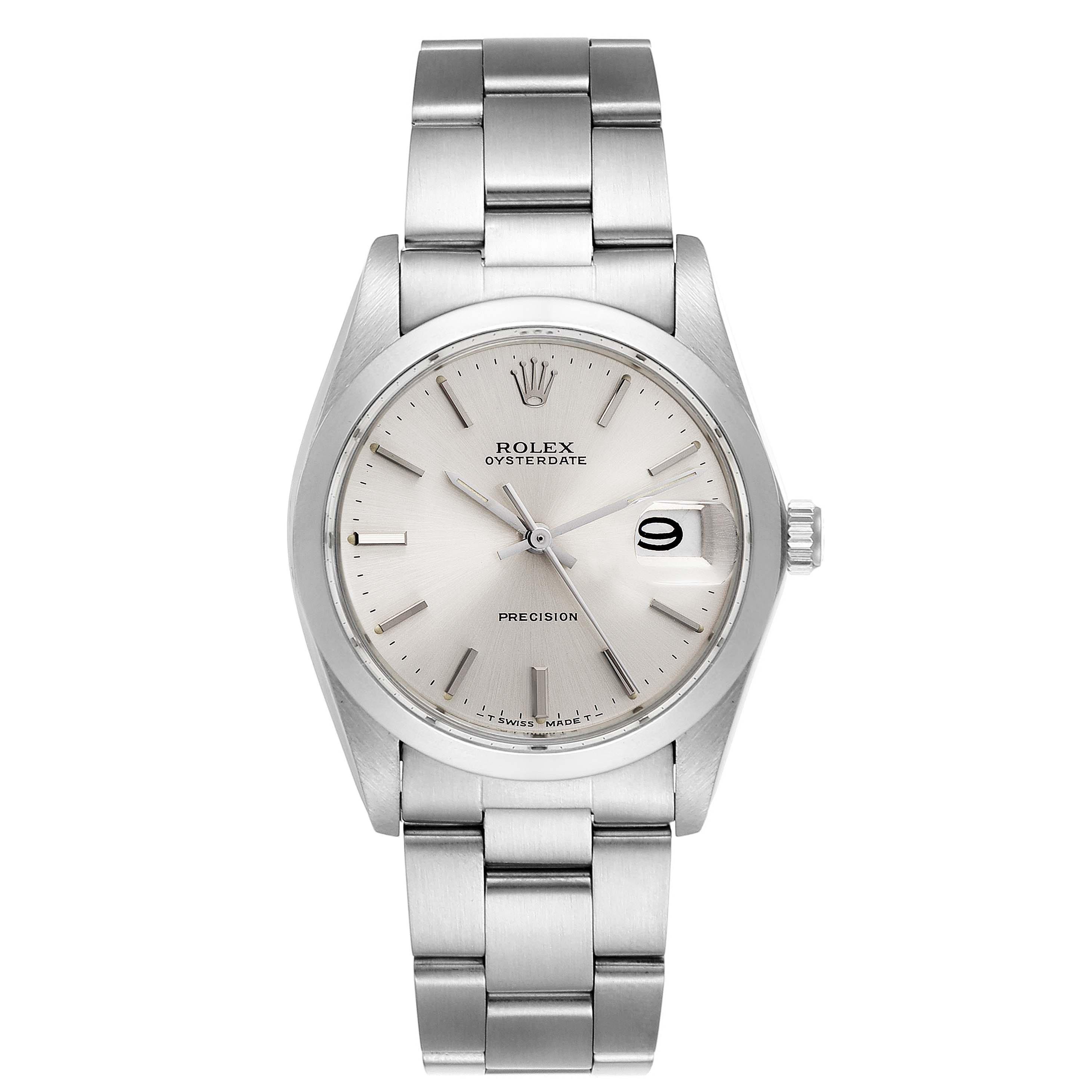 The image shows a front view of a Rolex Vintage Collection 6694 Men's Stainless Steel Silver Dial 6694 Men's Stainless Steel Silver Dial Oysterdate watch, displaying the watch face, bezel, and bracelet.