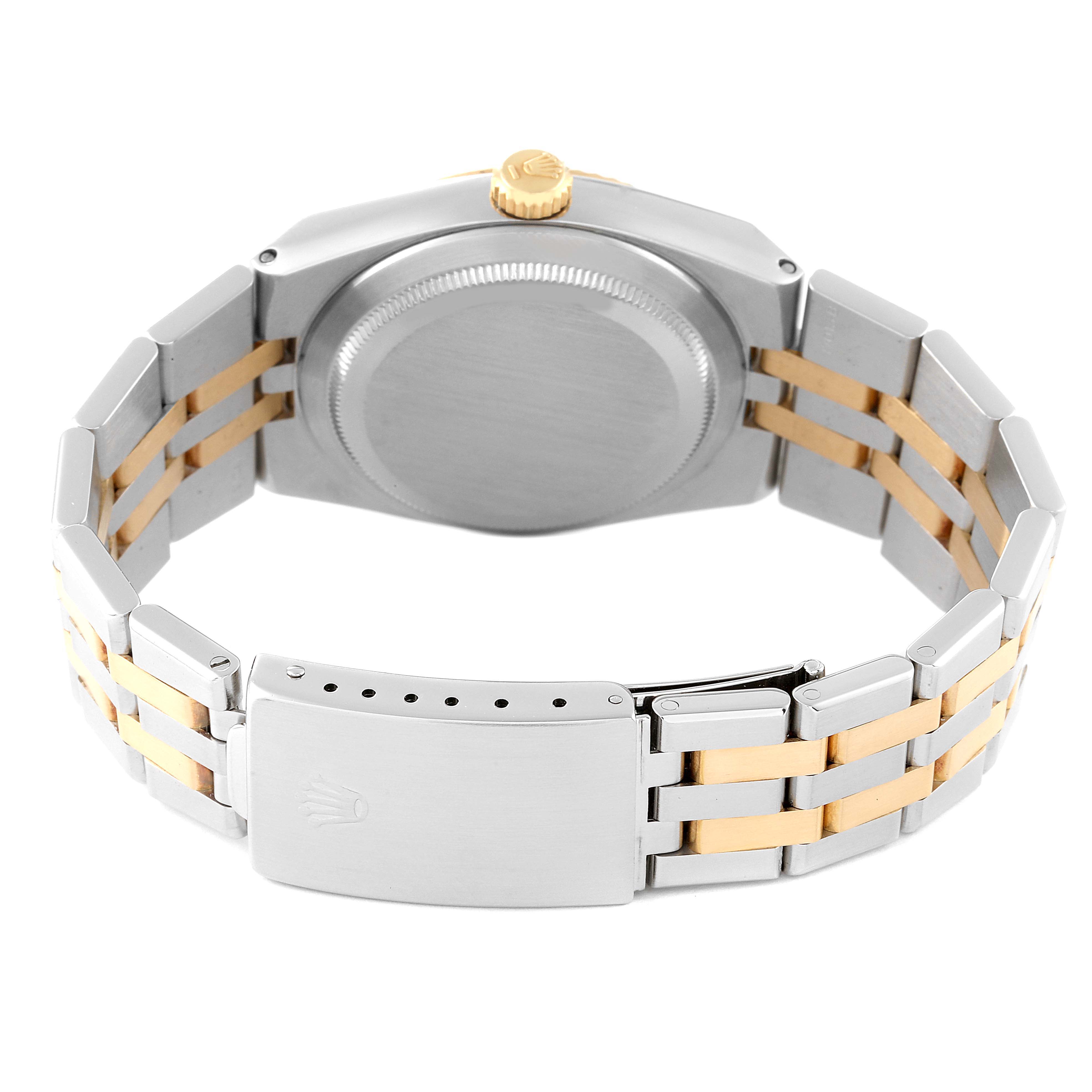 The image shows the back of a Rolex Oysterquartz 17013 Men's Steel and Gold (two tone) Champagne Dial 17013 Men's Steel and Gold (two tone) Champagne Dial watch, highlighting the closed clasp and the bracelet.