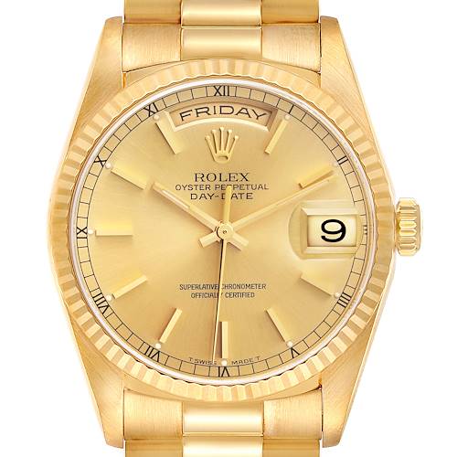 Photo of Rolex President Day-Date Yellow Gold Champagne Dial Mens Watch 18238 Papers