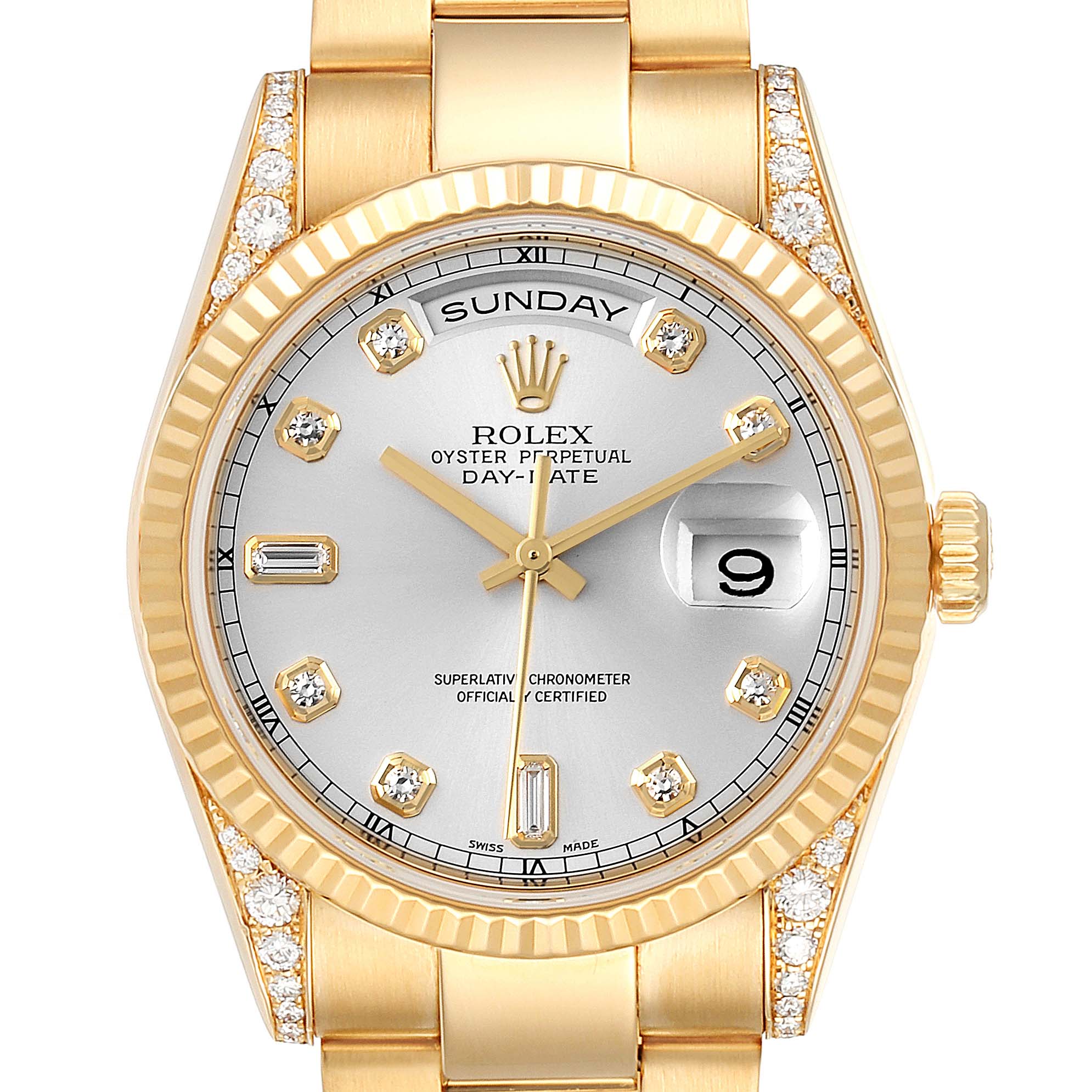 ROLEX LADIES PRESIDENT FACTORY DIAMOND DIAL, DIAMOND BEZEL & LUGS 18K  GOLD WATCH