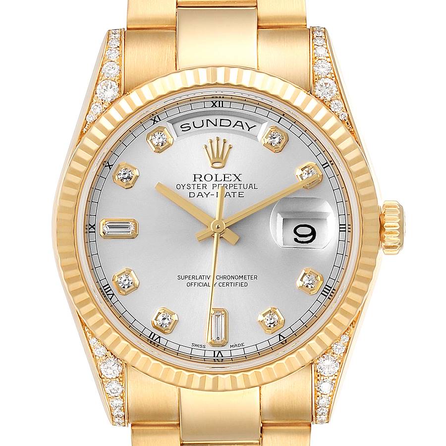 Rolex President Day Date Yellow Gold Diamond Lugs Watch 118338 Box SwissWatchExpo