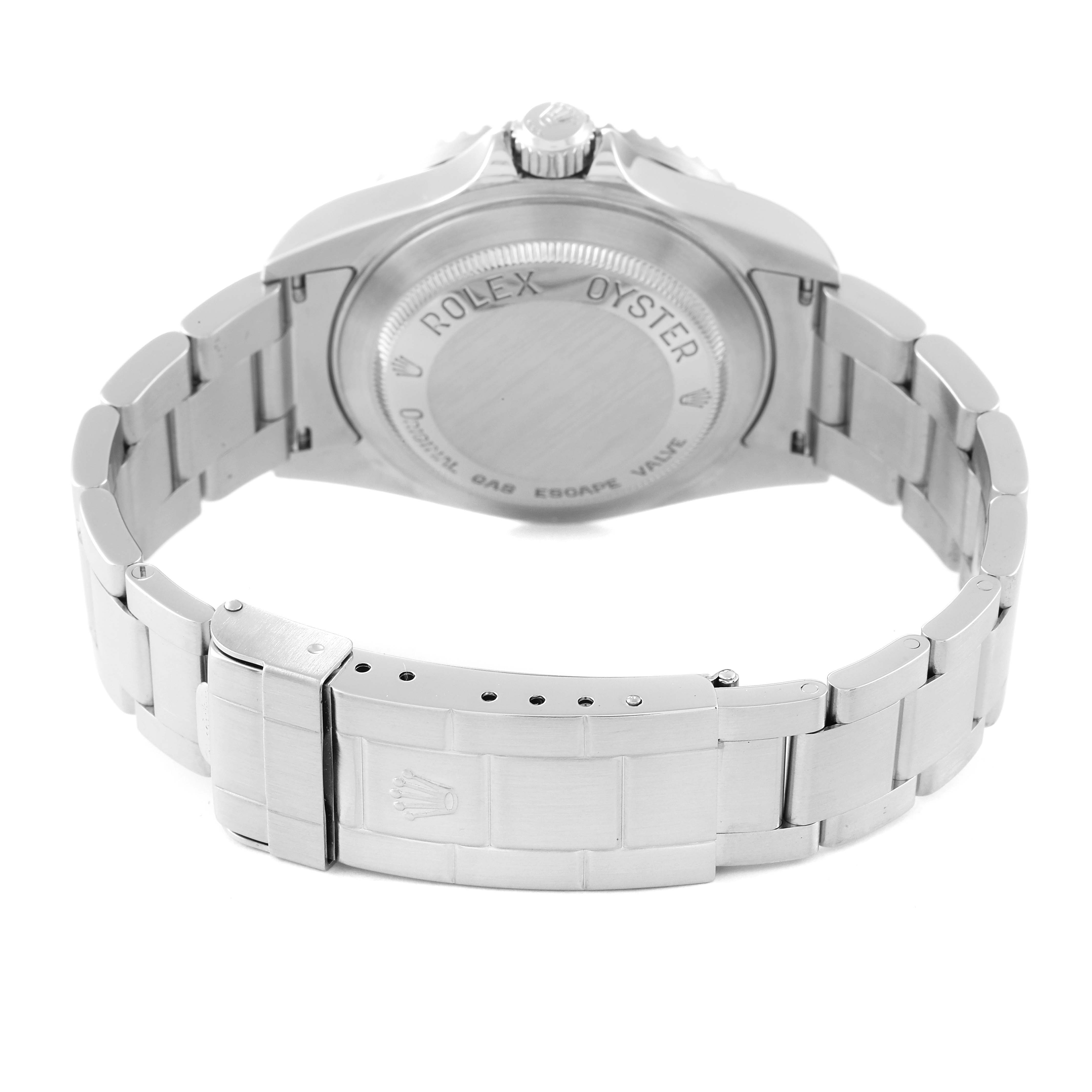 The image shows the back case and bracelet of the Rolex Sea-Dweller 16600T Men's Stainless Steel Black Dial 16600T Men's Stainless Steel Black Dial watch from a rear angle.