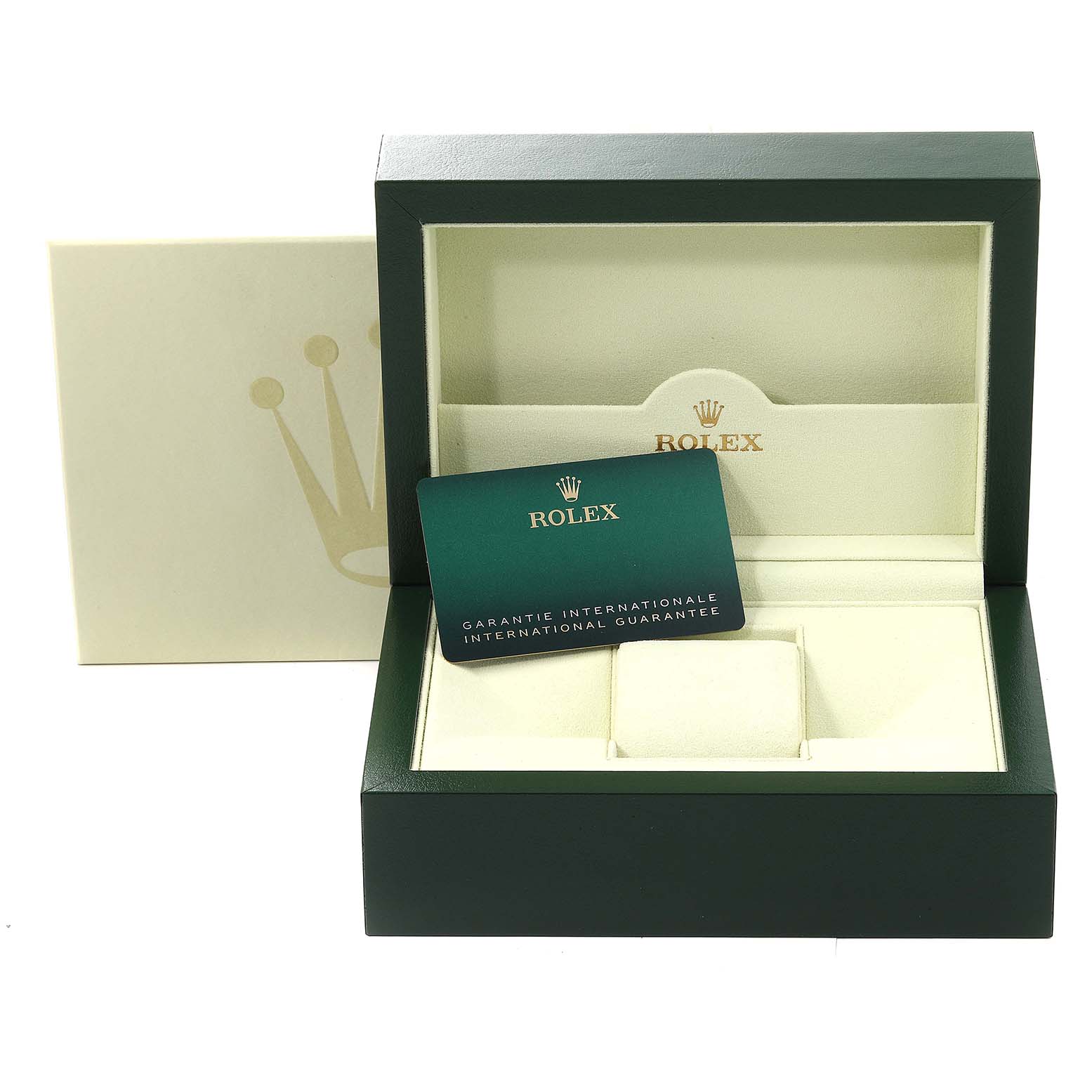 The image shows the opened packaging box and guarantee card for the Rolex Submariner 126613 Men's Steel and Gold (two tone) Blue Dial 126613 Men's Steel and Gold (two tone) Blue Dial watch.
