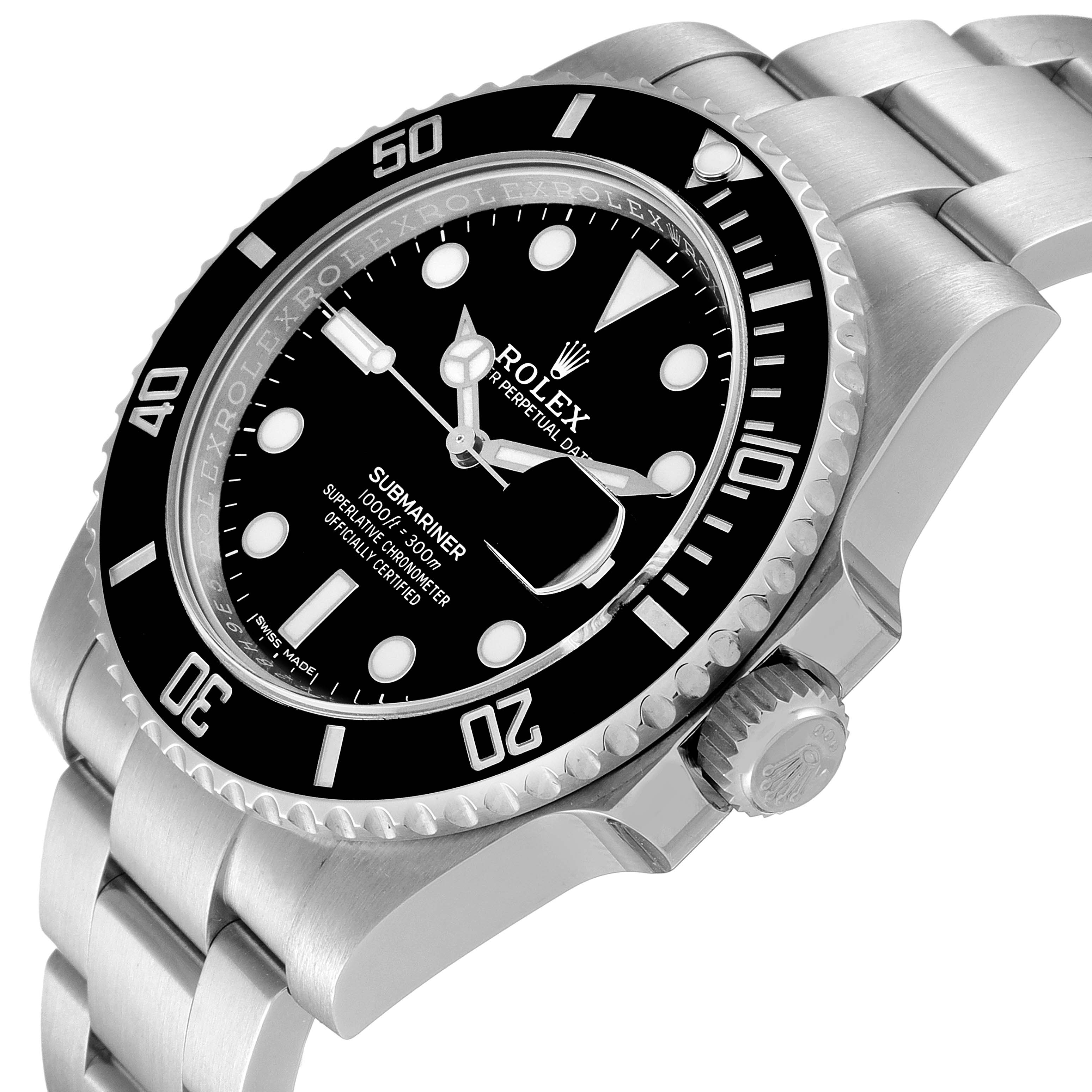 The Rolex Submariner 116610 Men
s Stainless Steel Black Dial 116610 Men
s Stainless Steel Black Dial watch is shown from an angled close-up, displaying the dial, bezel, and crown.
