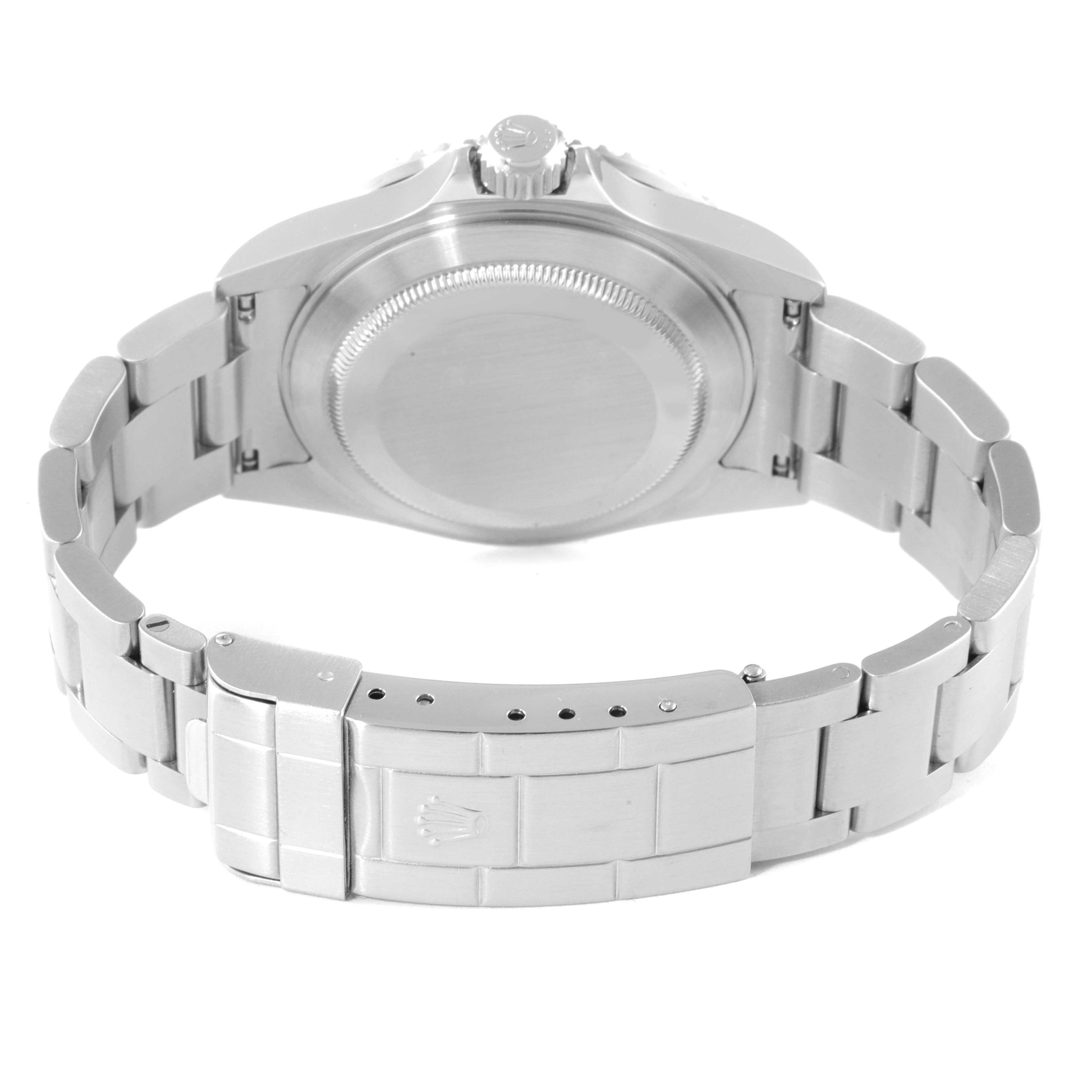 The image shows the back and bracelet clasp of a Rolex Submariner 16610 Men
s Stainless Steel Black Dial 16610 Men
s Stainless Steel Black Dial watch.