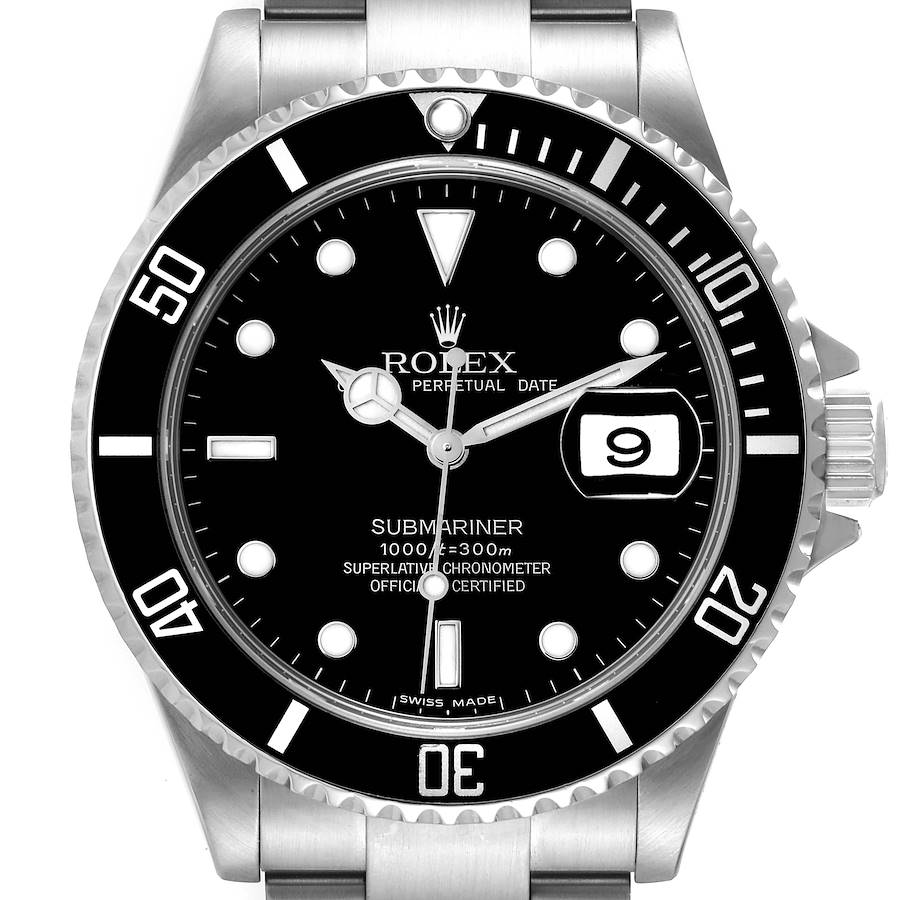 Rolex Submariner Black Dial Steel Mens Watch 16610 Box Service Card SwissWatchExpo