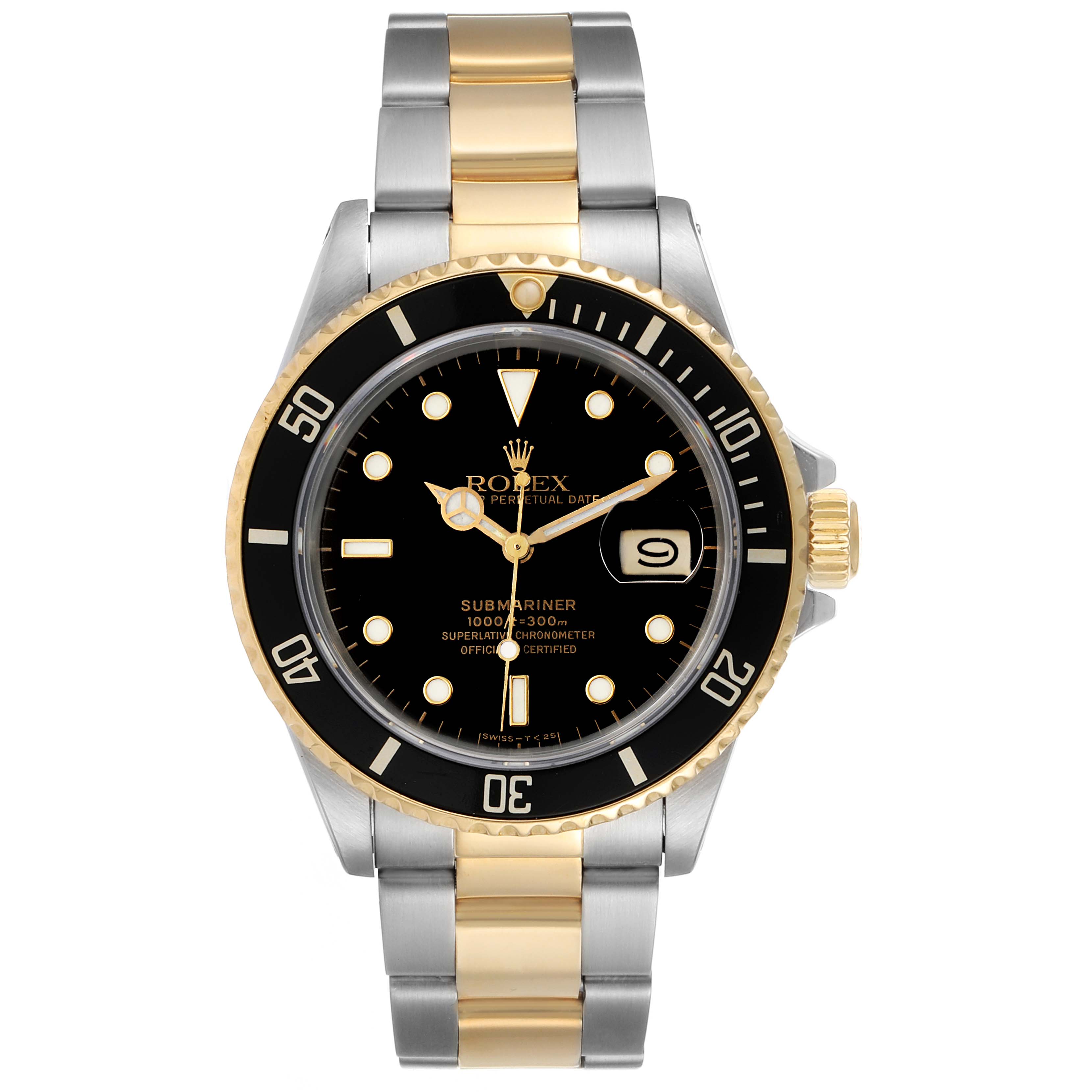 Rolex Submariner Steel 18K Yellow Gold Black Dial Mens Watch 16803 Box ...