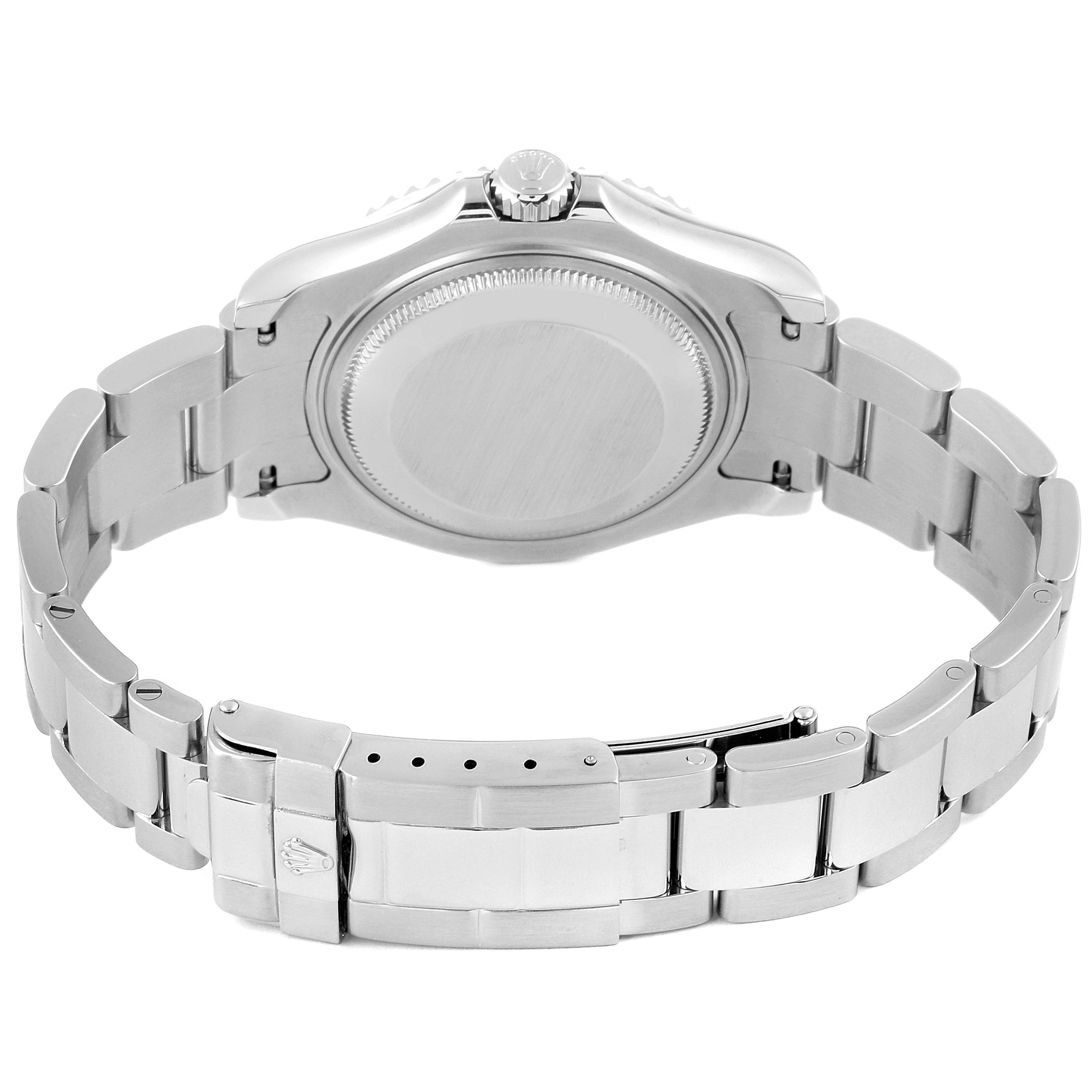 The image shows the back and bracelet clasp of a Rolex Yacht-Master 168622 Men
s Stainless Steel Silver Dial 168622 Men
s Stainless Steel Silver Dial watch from a rear angle.