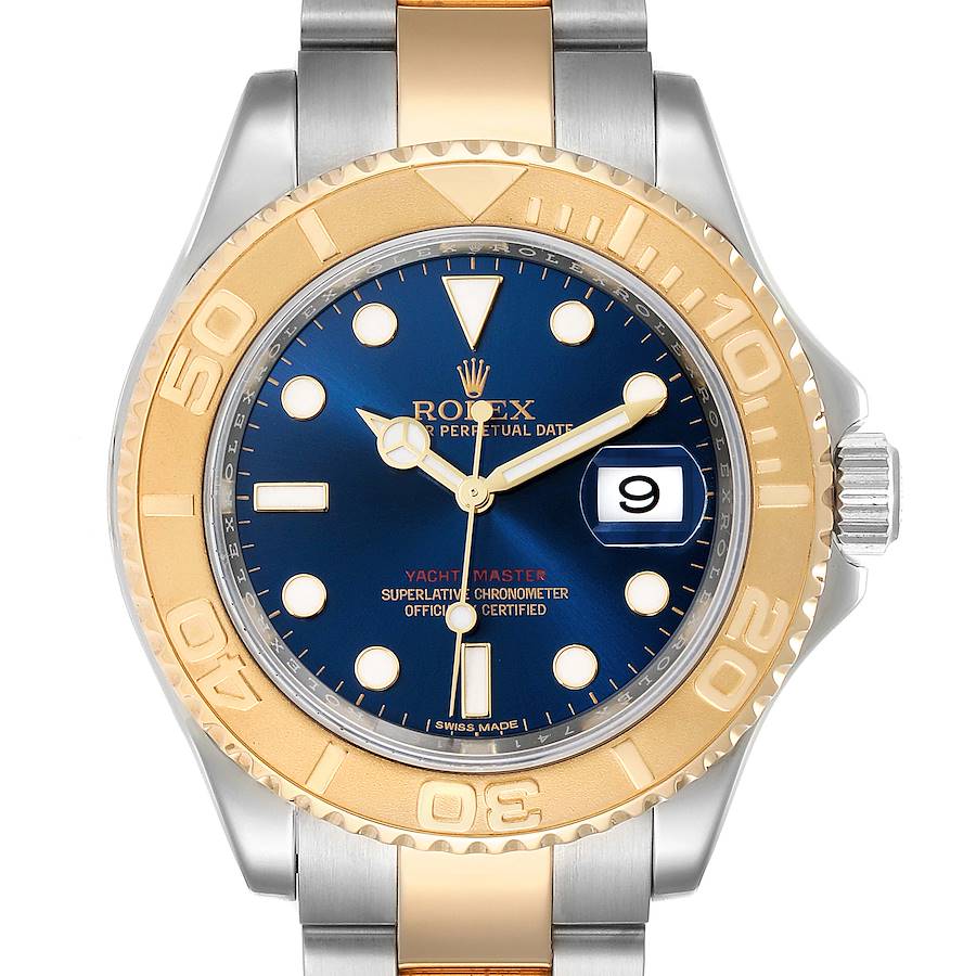 Rolex Yachtmaster 40mm Steel Yellow Gold Blue Dial Mens Watch 16623 Box Papers SwissWatchExpo