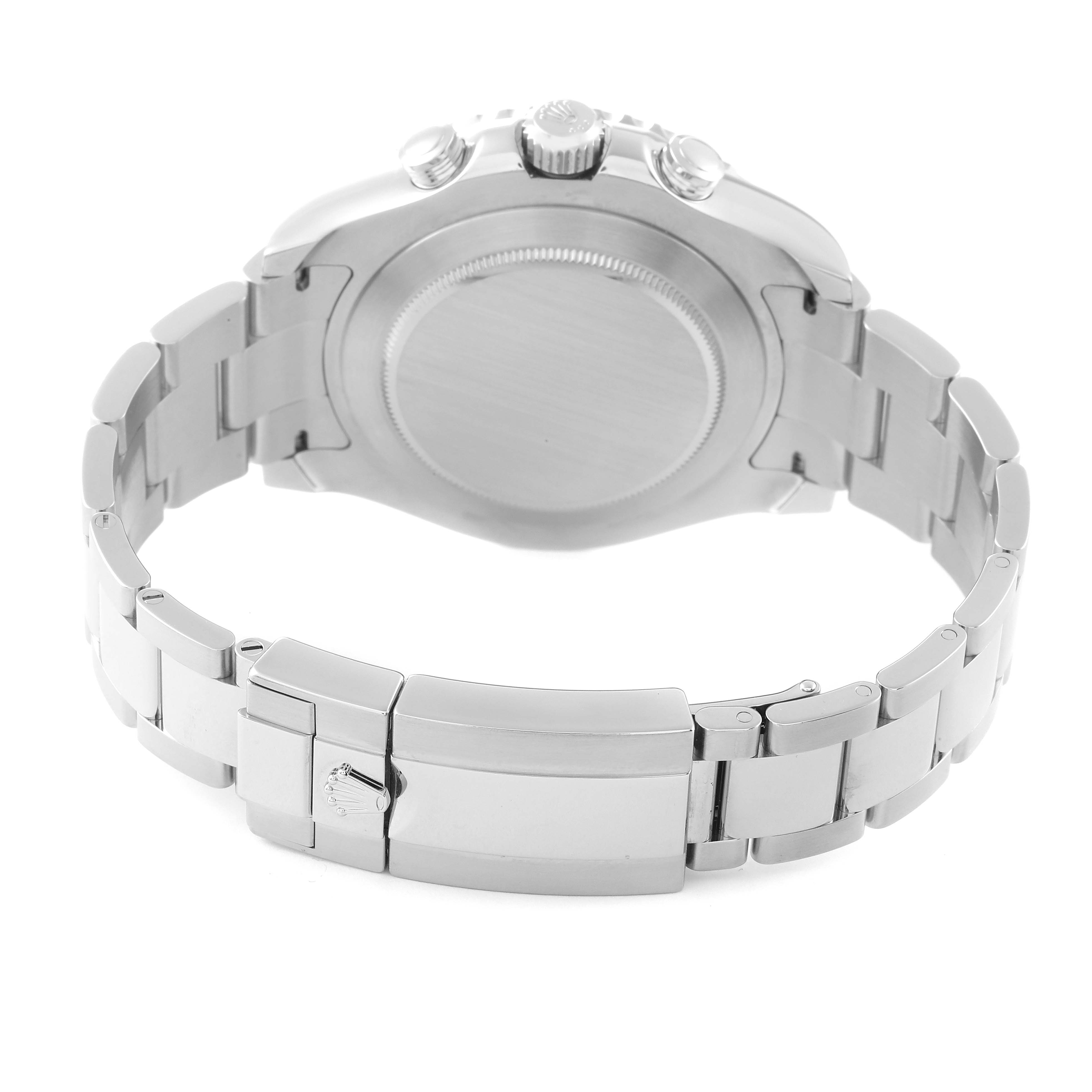 The image shows the backside and bracelet of a Rolex Yacht-Master 116680 Men
s Stainless Steel White Dial 116680 Men
s Stainless Steel White Dial watch along with its clasp.