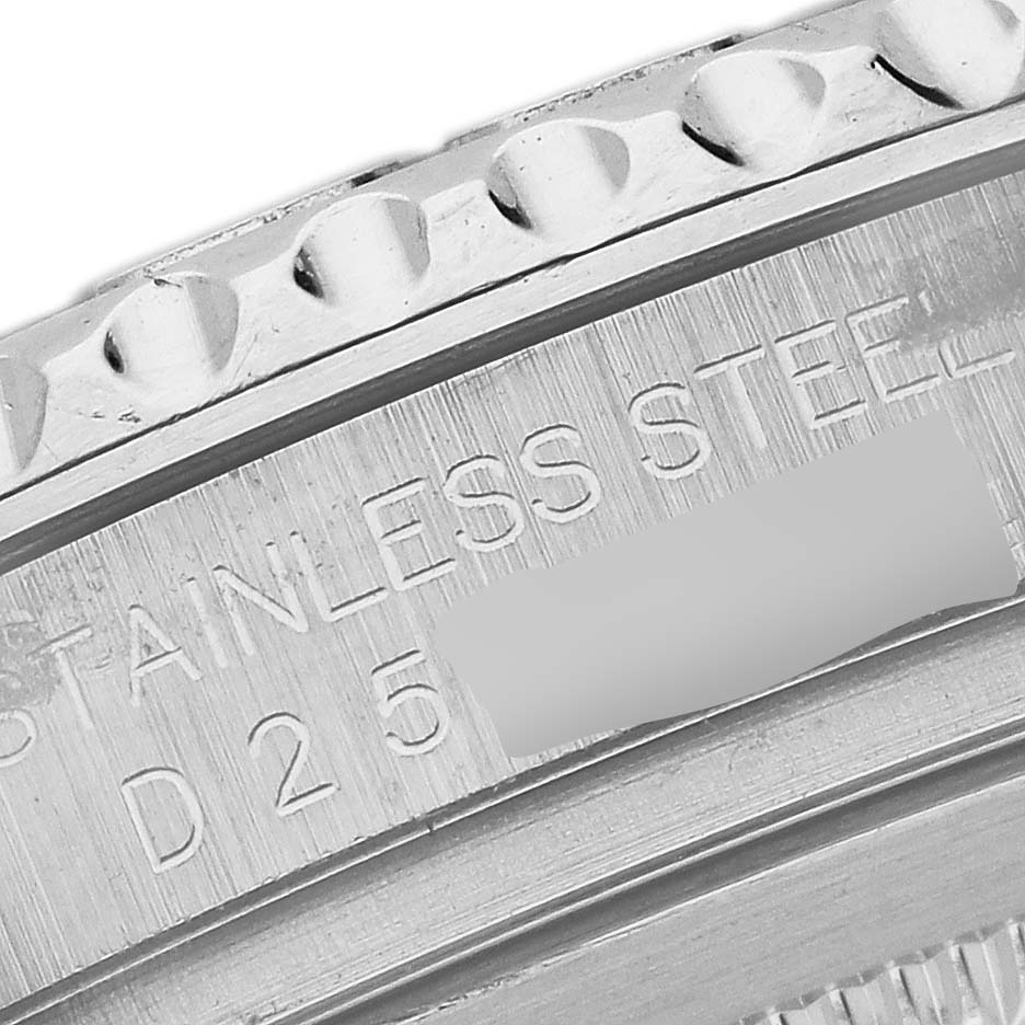 The image shows a close-up of the Rolex Yacht-Master 16622 Men's Stainless Steel Silver Dial 16622 Men's Stainless Steel Silver Dial watch case back engraving.