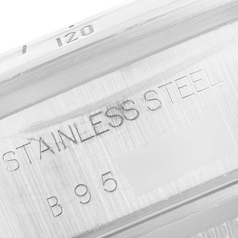 This close-up image shows the stainless steel case back of a Tudor Prince watch model.