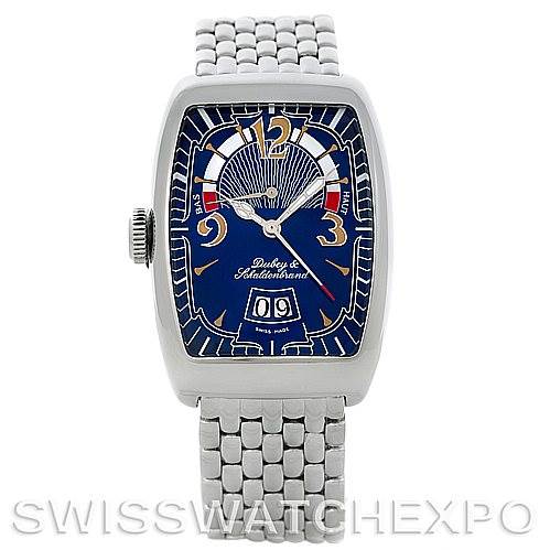 The image shows a frontal view of a Vintage Franck Muller watch with a metallic bracelet, highlighting the dial, hands, and crown.