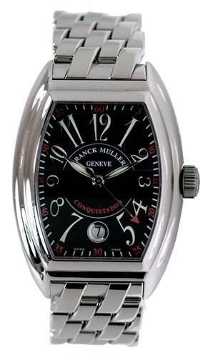 The image shows a full frontal view of the Franck Muller Cintree Curvex 3445-6 Men's Yellow Gold Silver Dial 3445-6 Men's Yellow Gold Silver Dial watch, including its face, case, crown, and bracelet.