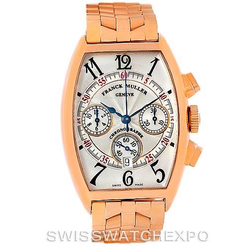 The image shows the face and bracelet of a Franck Muller Casablanca 5850 CC AT Men's Rose Gold Silver Dial 5850 CC AT Men's Rose Gold Silver Dial model watch in a frontal view.