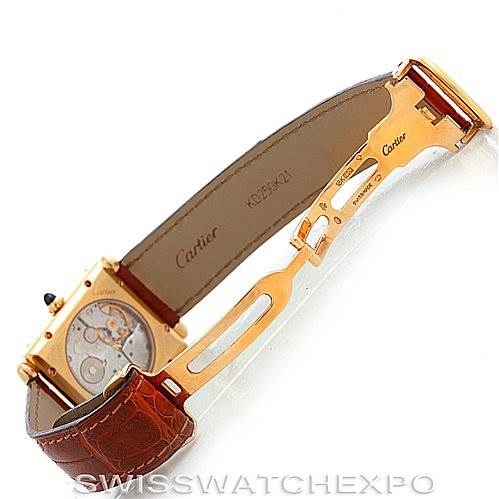 The image shows a Cartier Tank Obus W1527551 Men's Yellow Gold Silver Dial W1527551 Men's Yellow Gold Silver Dial watch viewed from the side, highlighting the clasp and part of the strap.