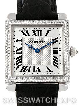 Cartier Tank Obus 18k White Gold Diamond Watch SwissWatchExpo