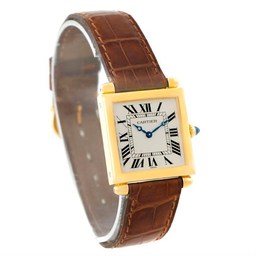 Cartier Tank Obus 18k Yellow Gold Brown Strap Quartz Watch SwissWatchExpo