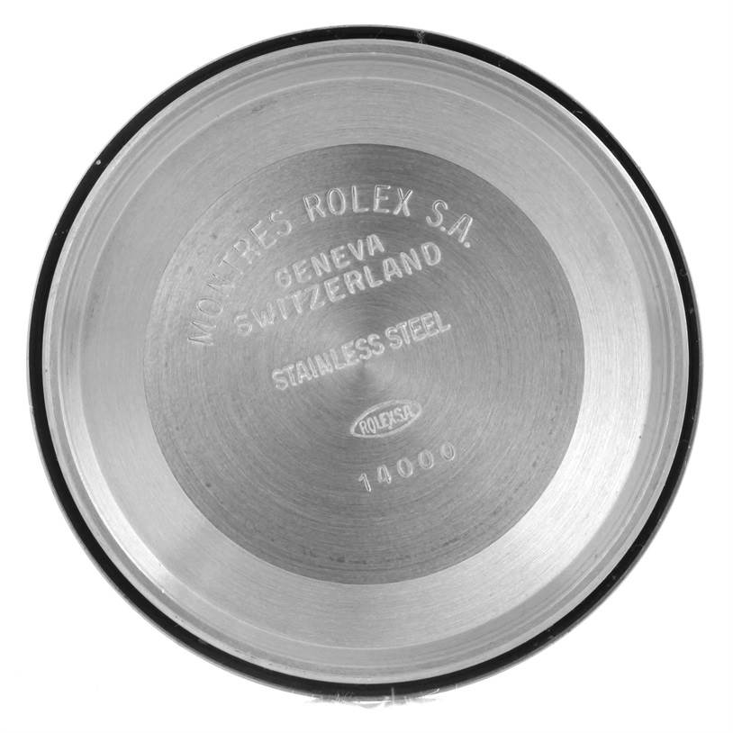 This image shows the case back of a Rolex Oyster Perpetual 14233 Men's Steel and Gold (two tone) Grey Dial 14233 Men's Steel and Gold (two tone) Grey Dial watch, displaying the inner engraving.