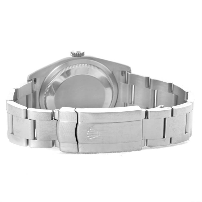 This image shows the back case and clasp of a Rolex Oyster Perpetual 116000 Men
s Stainless Steel Black Dial 116000 Men
s Stainless Steel Black Dial watch.