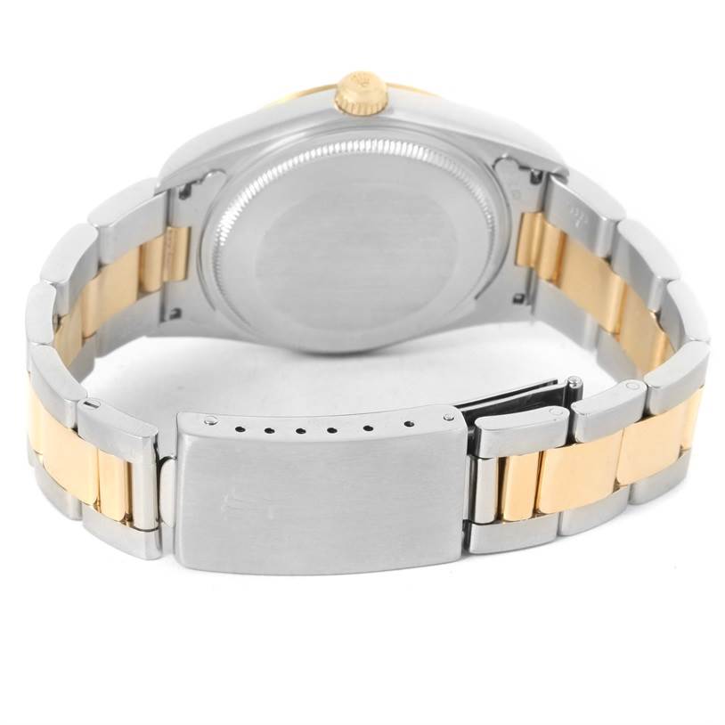 The image shows the back of a Rolex Oyster Perpetual 14233 Men's Steel and Gold (two tone) Grey Dial 14233 Men's Steel and Gold (two tone) Grey Dial watch, highlighting the bracelet and caseback.