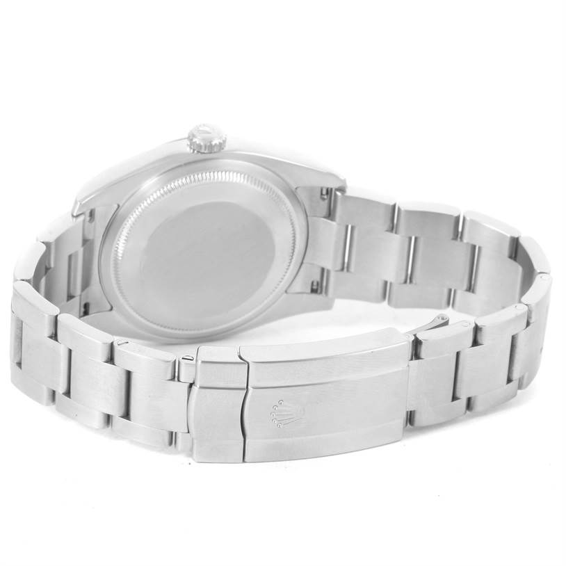 The image shows the backside and bracelet of a Rolex Oyster Perpetual 116000 Men's Stainless Steel Black Dial 116000 Men's Stainless Steel Black Dial watch.