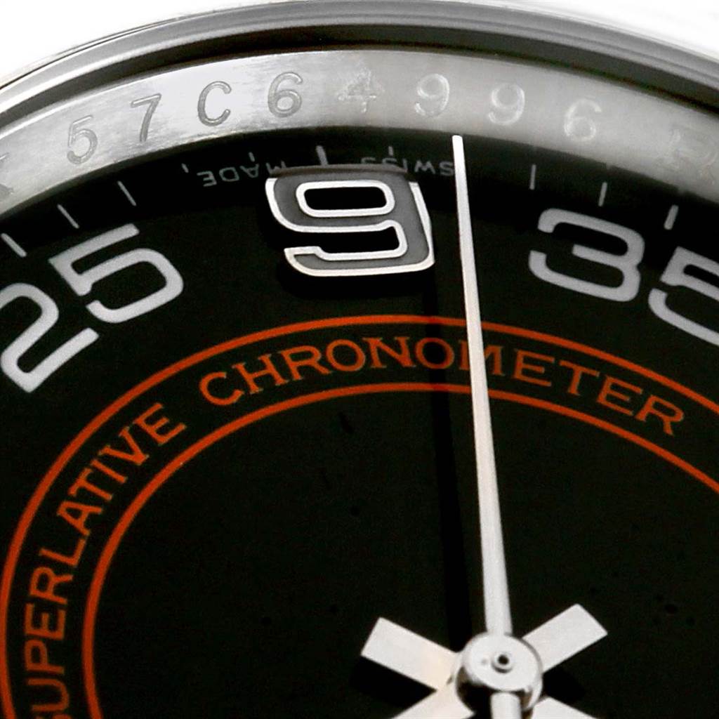 This close-up image shows the dial of the Rolex Oyster Perpetual 116000 Men's Stainless Steel Black Dial 116000 Men's Stainless Steel Black Dial watch, focusing on the "25", "9", and "35" indices, with part of the hands visible.