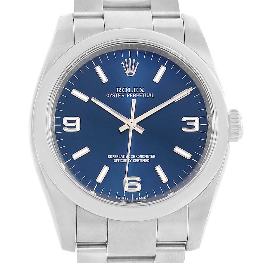 Rolex No Date Mens Blue Dial Stainless Steel Watch 116000 Box Papers SwissWatchExpo