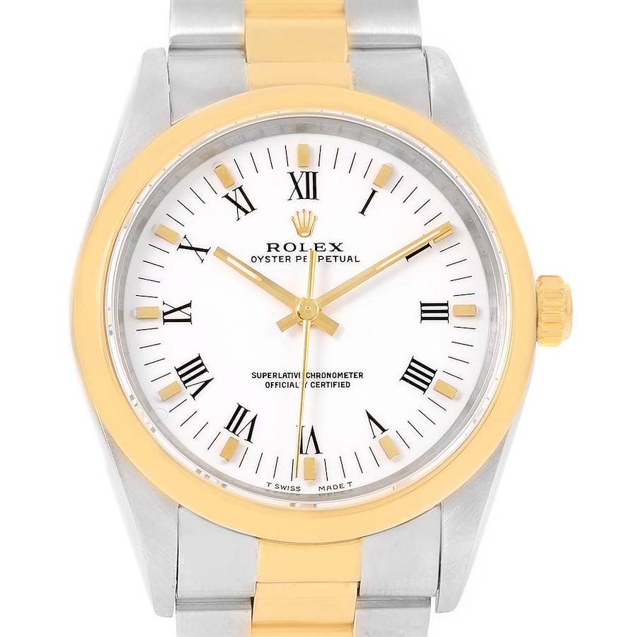Rolex No Date Mens Stainless Steel Yellow Gold White Dial Watch 14203 SwissWatchExpo
