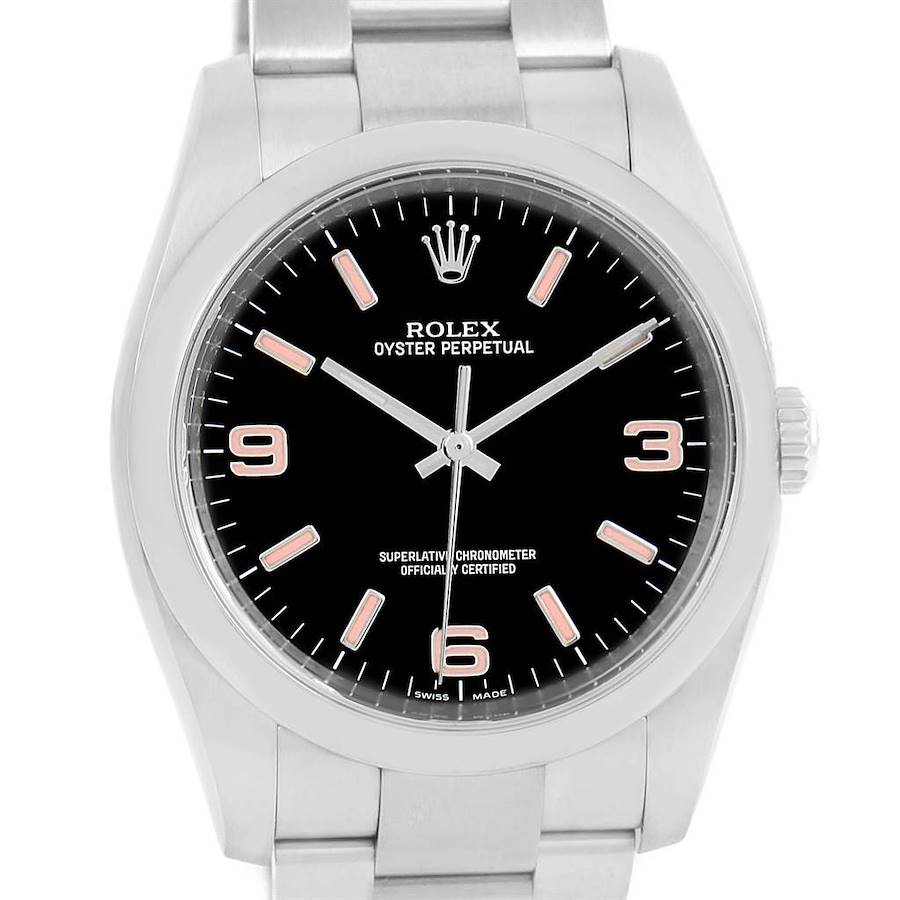 Rolex Oyster Perpetual 36 Black Dial Pink Hour Markers Watch 116000 SwissWatchExpo