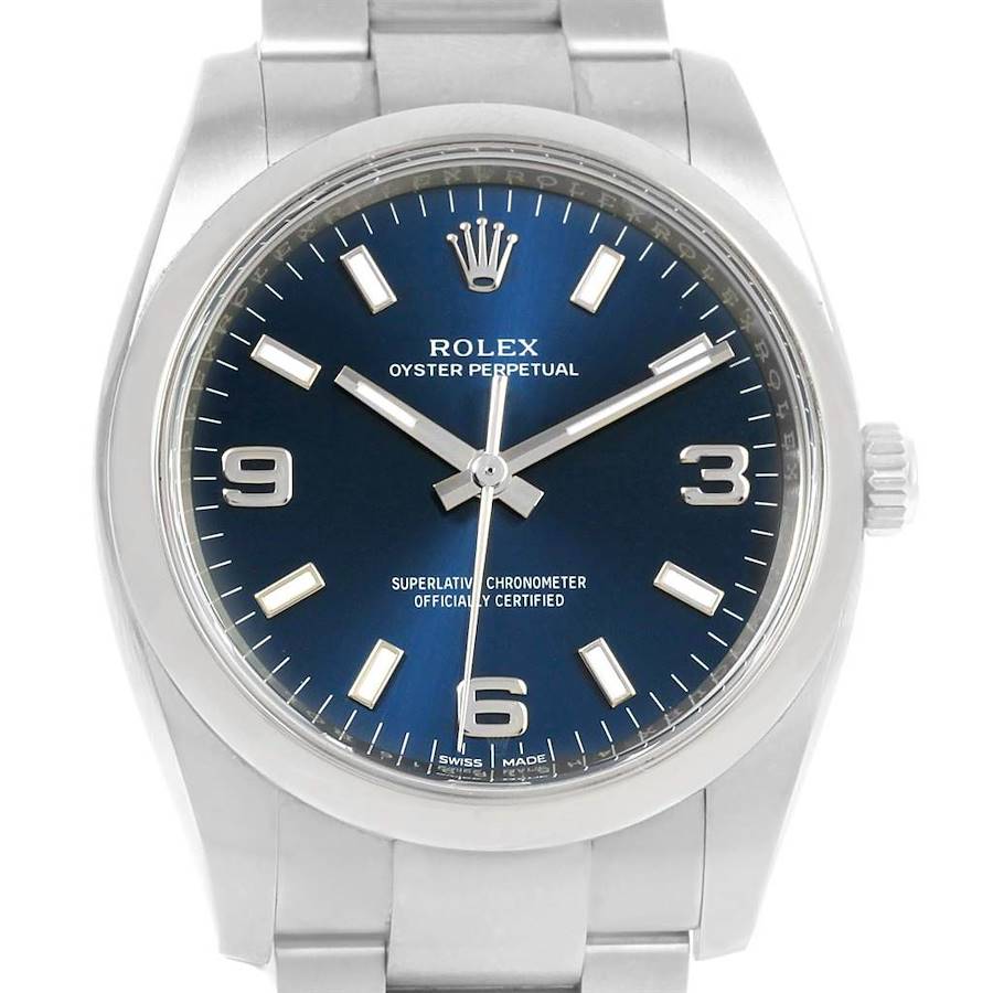 Rolex Oyster Perpetual Blue Dial Oyster Bracelet Mens Watch 114200 Box Papers SwissWatchExpo