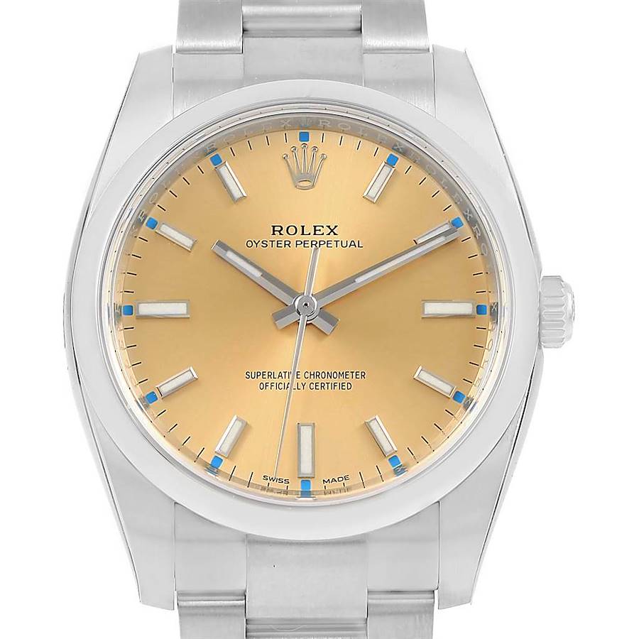 Rolex Oyster Perpetual Champagne Dial Steel Unisex Watch 114200 Unworn SwissWatchExpo