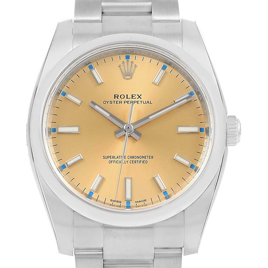 Rolex Oyster Perpetual Champagne Dial Steel Unisex Watch 114200 Unworn