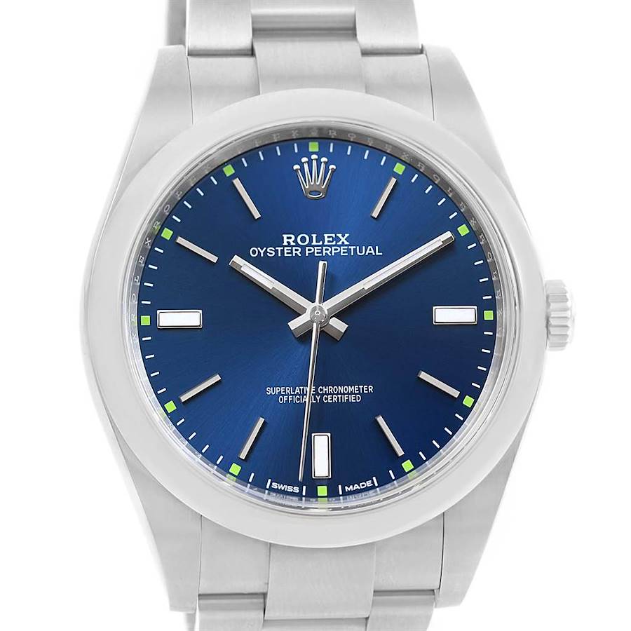 Rolex Oyster Perpetual 39 Blue Dial Steel Mens Watch 114300 Box Papers SwissWatchExpo