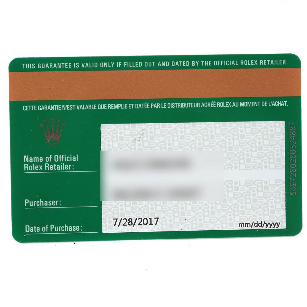 This image shows the warranty card for the Oyster Perpetual model by Rolex.