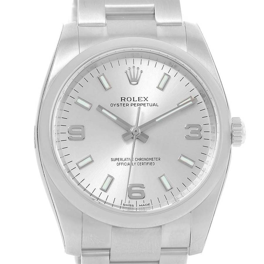 Rolex Oyster Perpetual Silver Dial Smooth Bezel Watch 114200 Unworn SwissWatchExpo