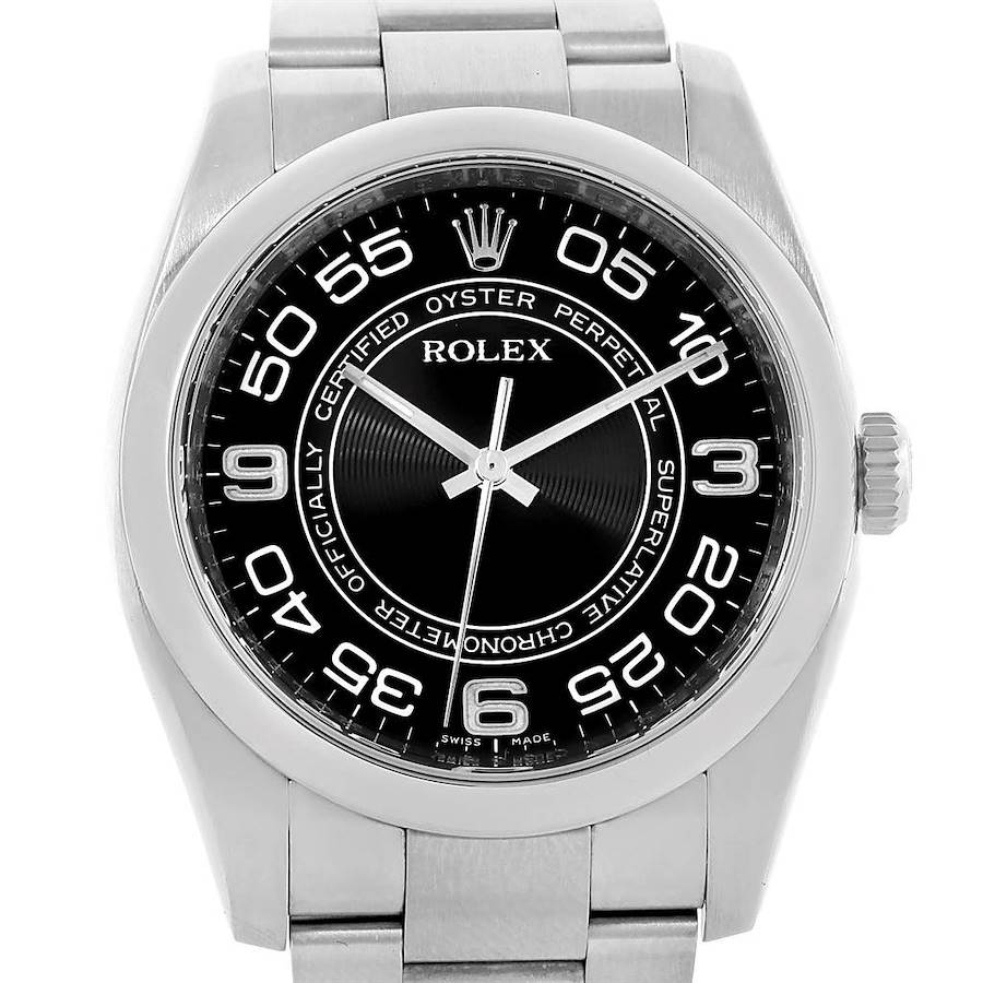 Rolex No Date Mens Black Concentric Dial Stainless Steel Watch 116000 SwissWatchExpo
